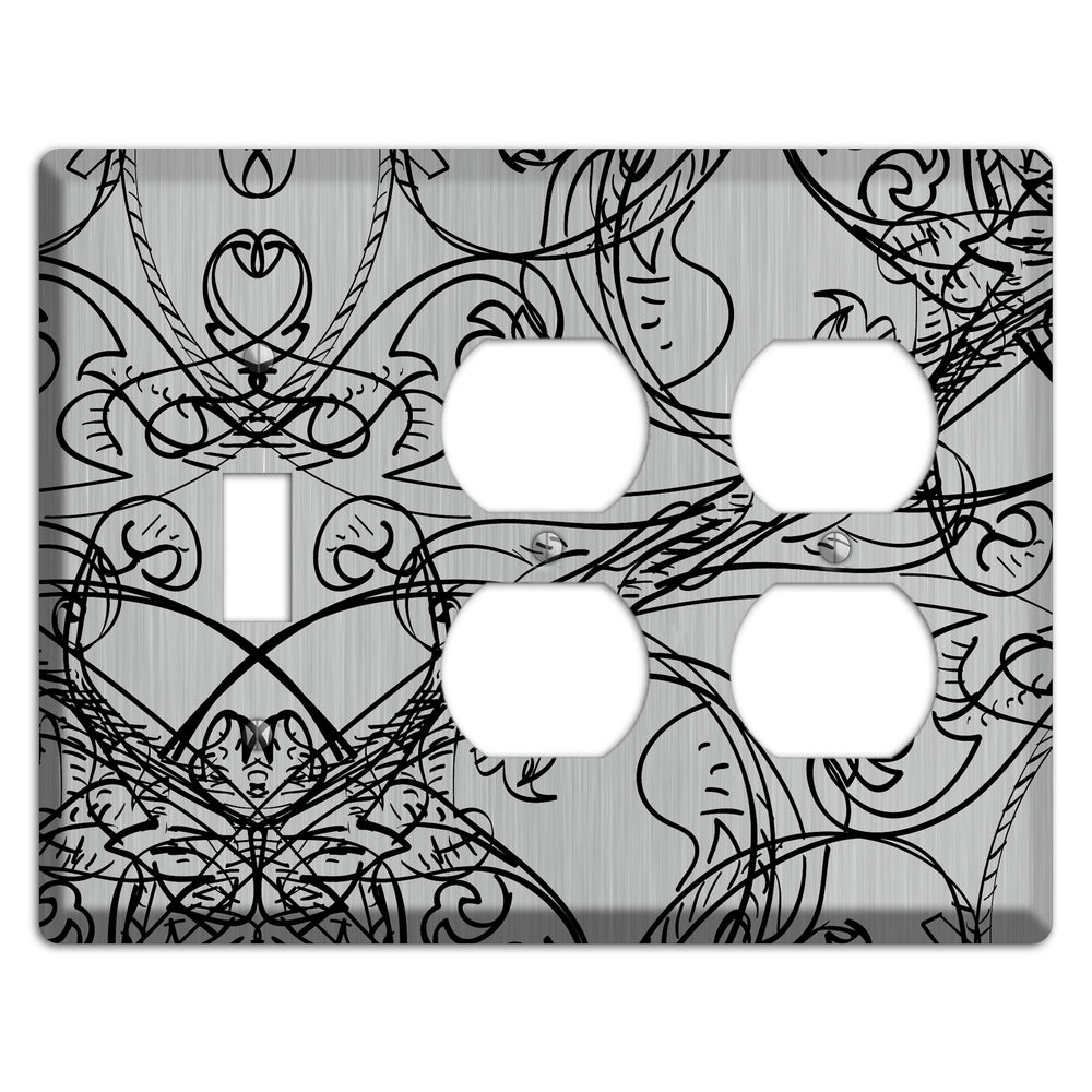 Black Deco Sketch Stainless Steel Toggle / 2 Duplex Wallplate