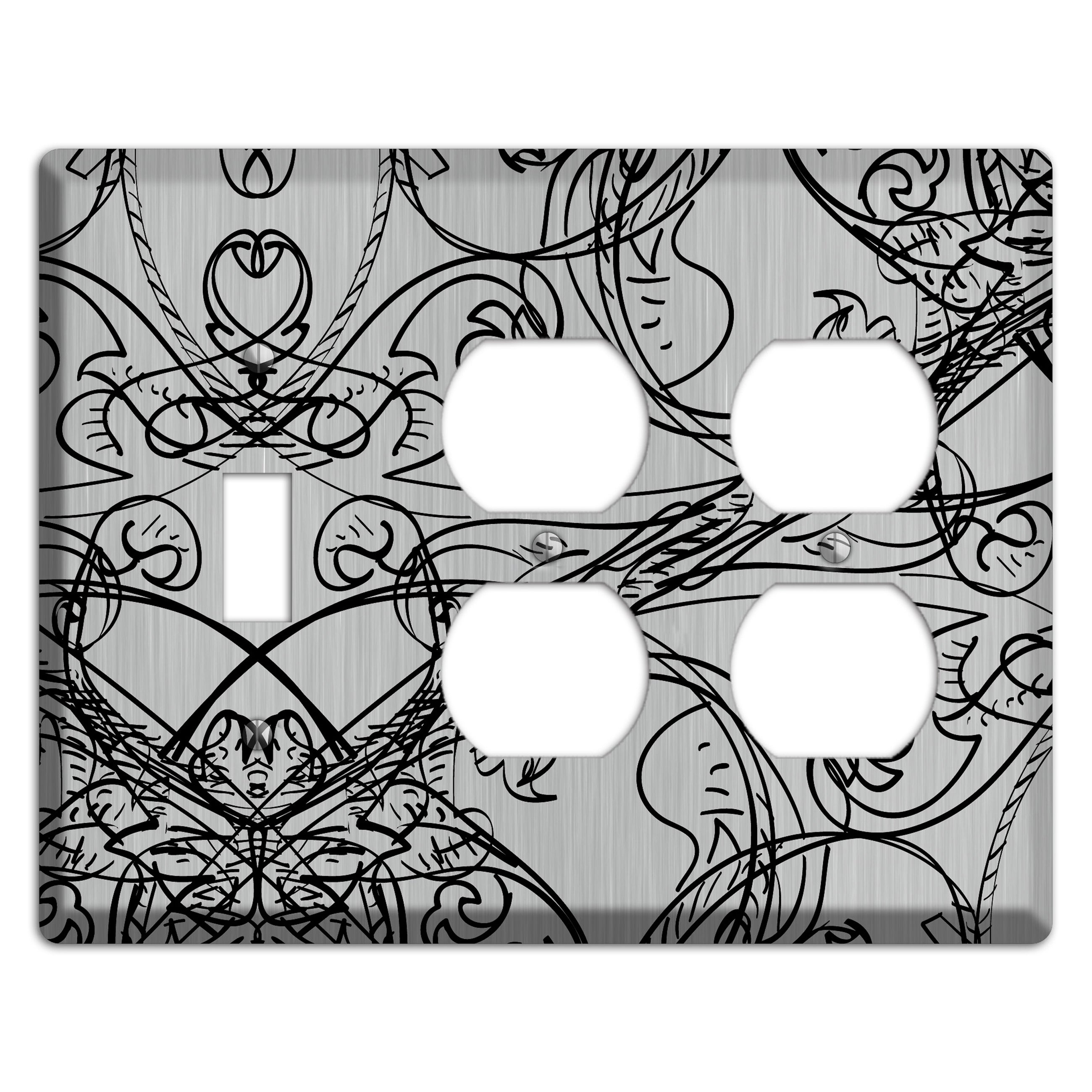 Black Deco Sketch  Stainless Toggle / 2 Duplex Wallplate