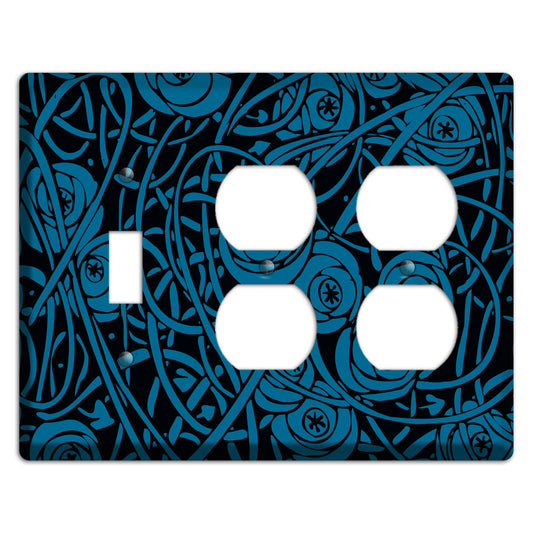 Black and Blue Deco Floral Toggle / 2 Duplex Wallplate
