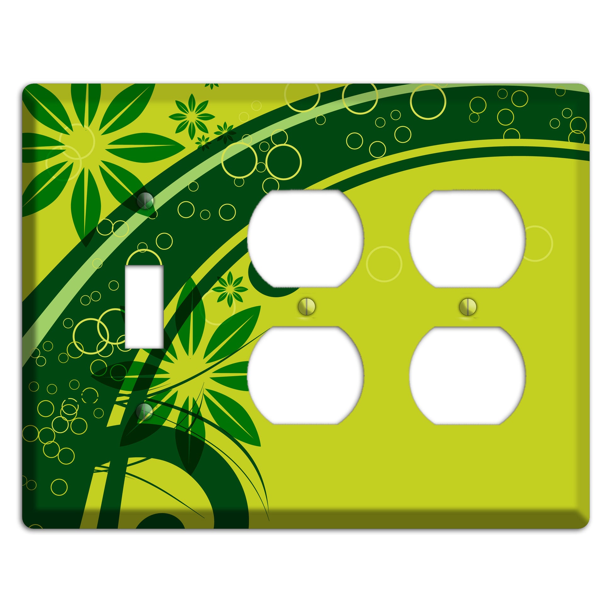 Green Retro Floral Toggle / 2 Duplex Wallplate
