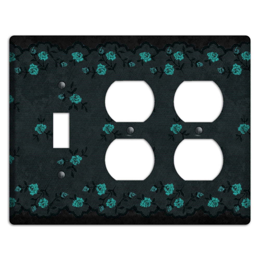 Embroidered Floral Black Toggle / 2 Duplex Wallplate