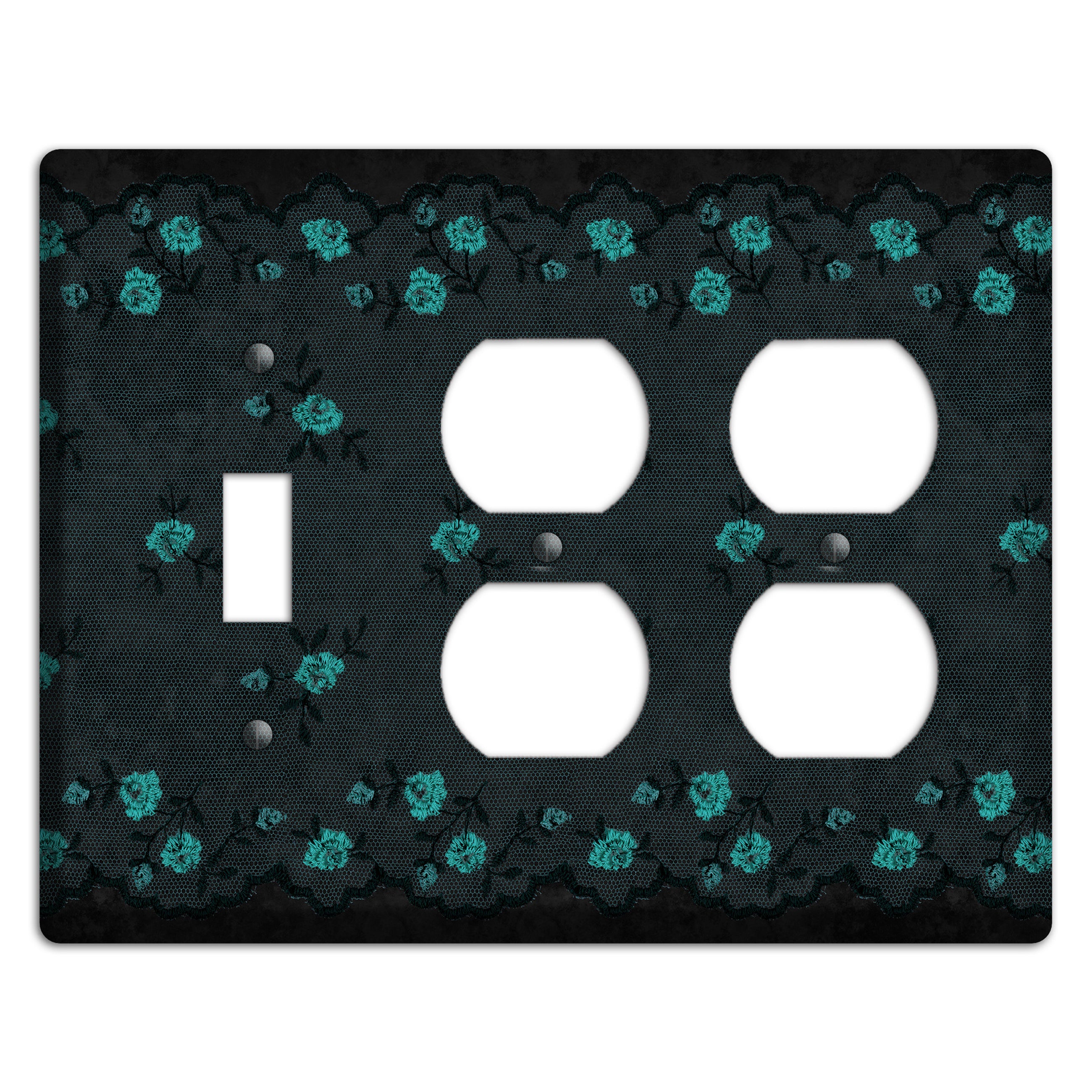 Embroidered Floral Black Toggle / 2 Duplex Wallplate