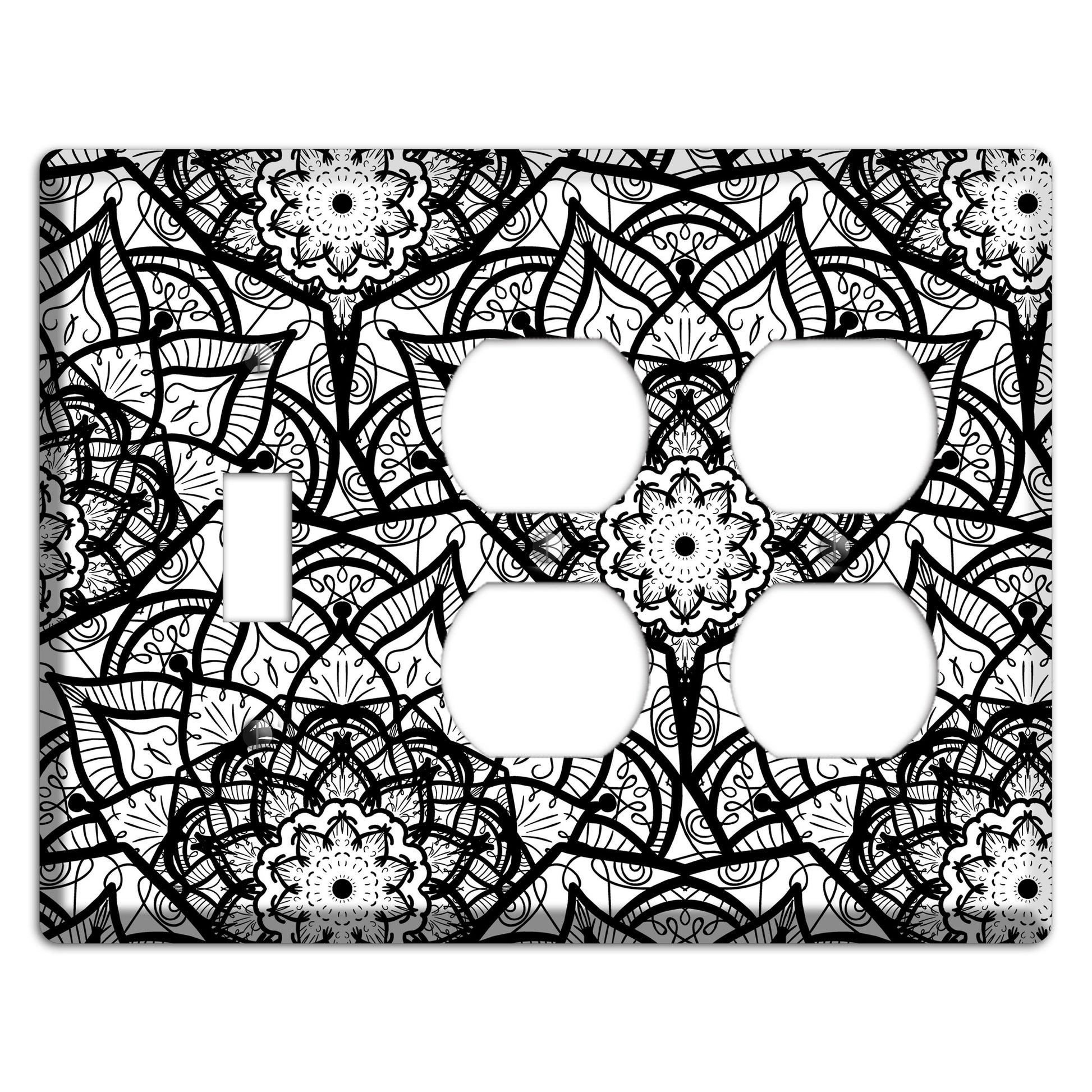 Mandala Black and White Style U Cover Plates Toggle / 2 Duplex Wallplate