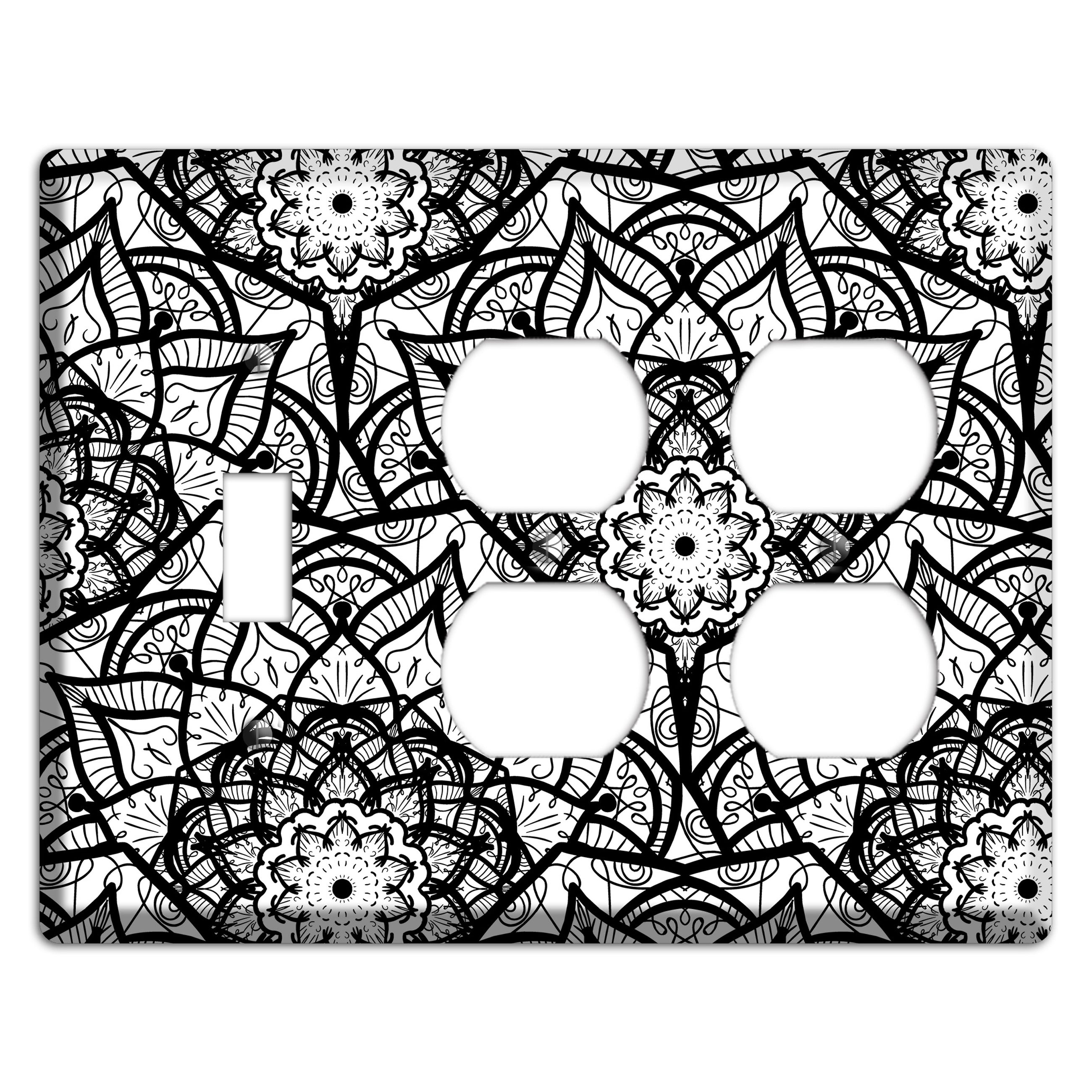 Mandala Black and White Style U Cover Plates Toggle / 2 Duplex Wallplate