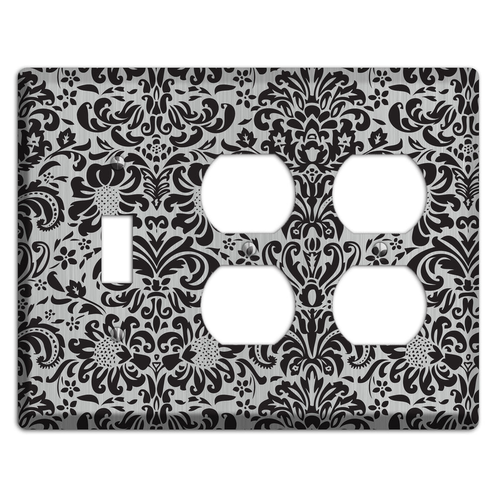 Black Toile Stainless Steel Toggle / 2 Duplex Wallplate