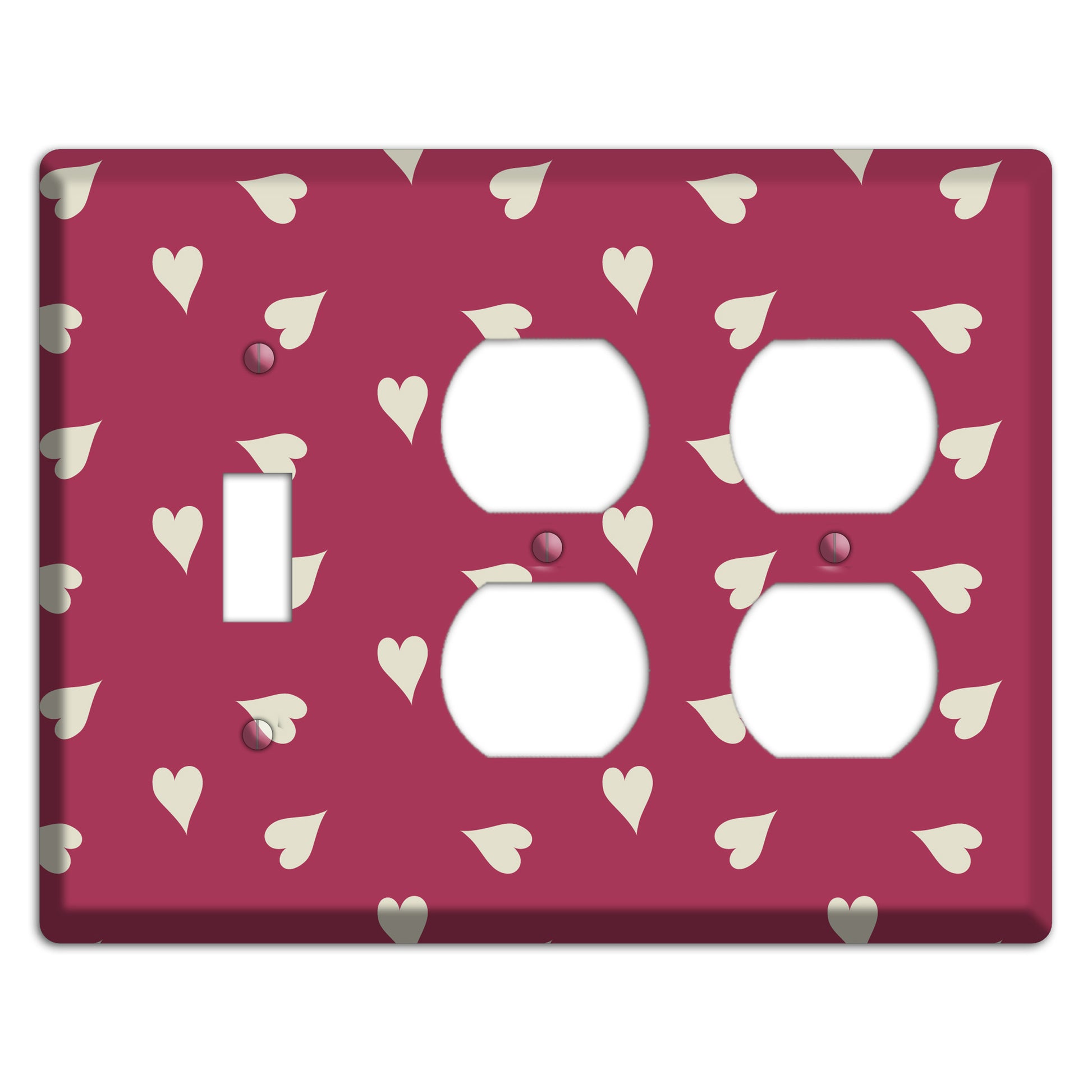 Fuschia with White Hearts Toggle / 2 Duplex Wallplate