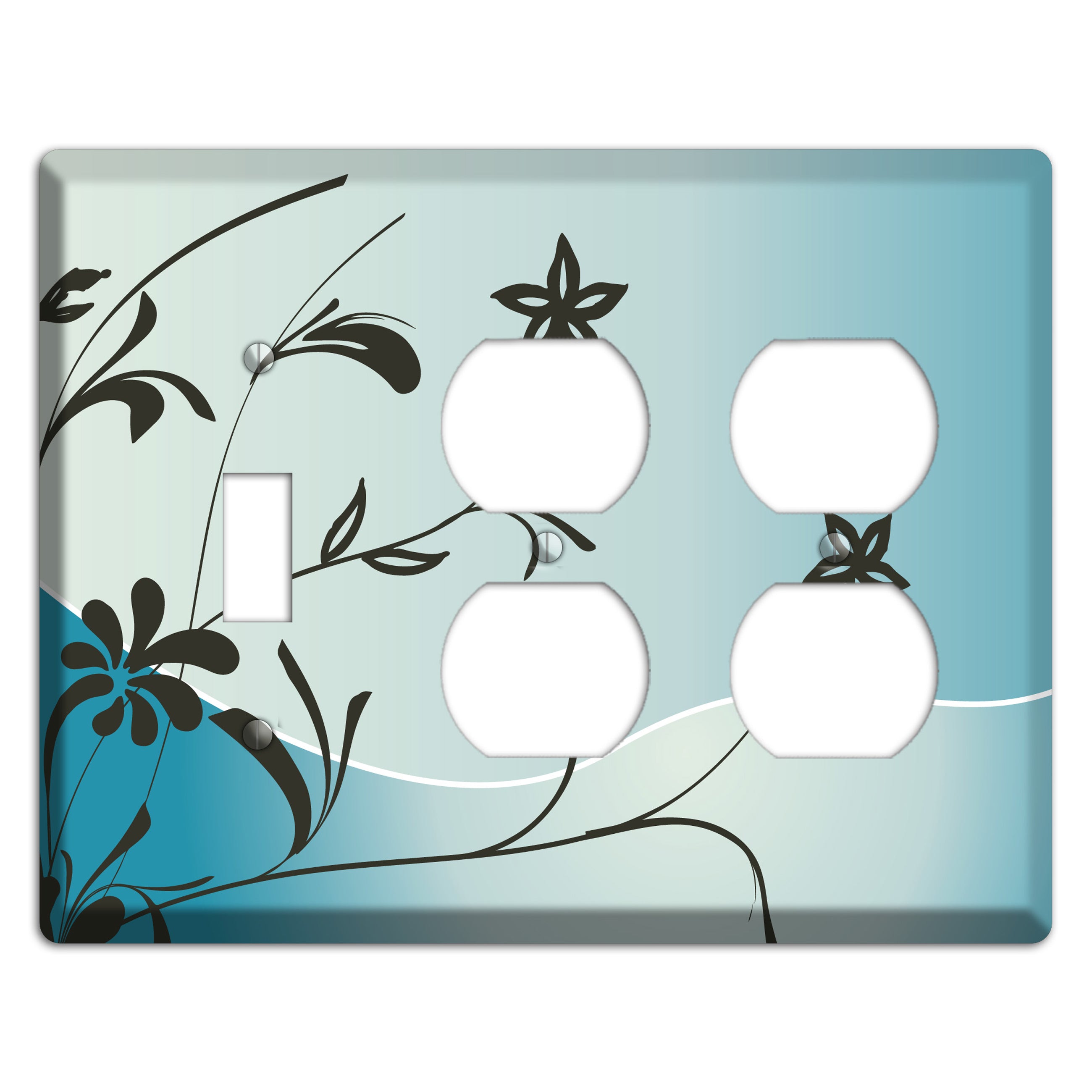 Blue-grey Floral Sprig Toggle / 2 Duplex Wallplate