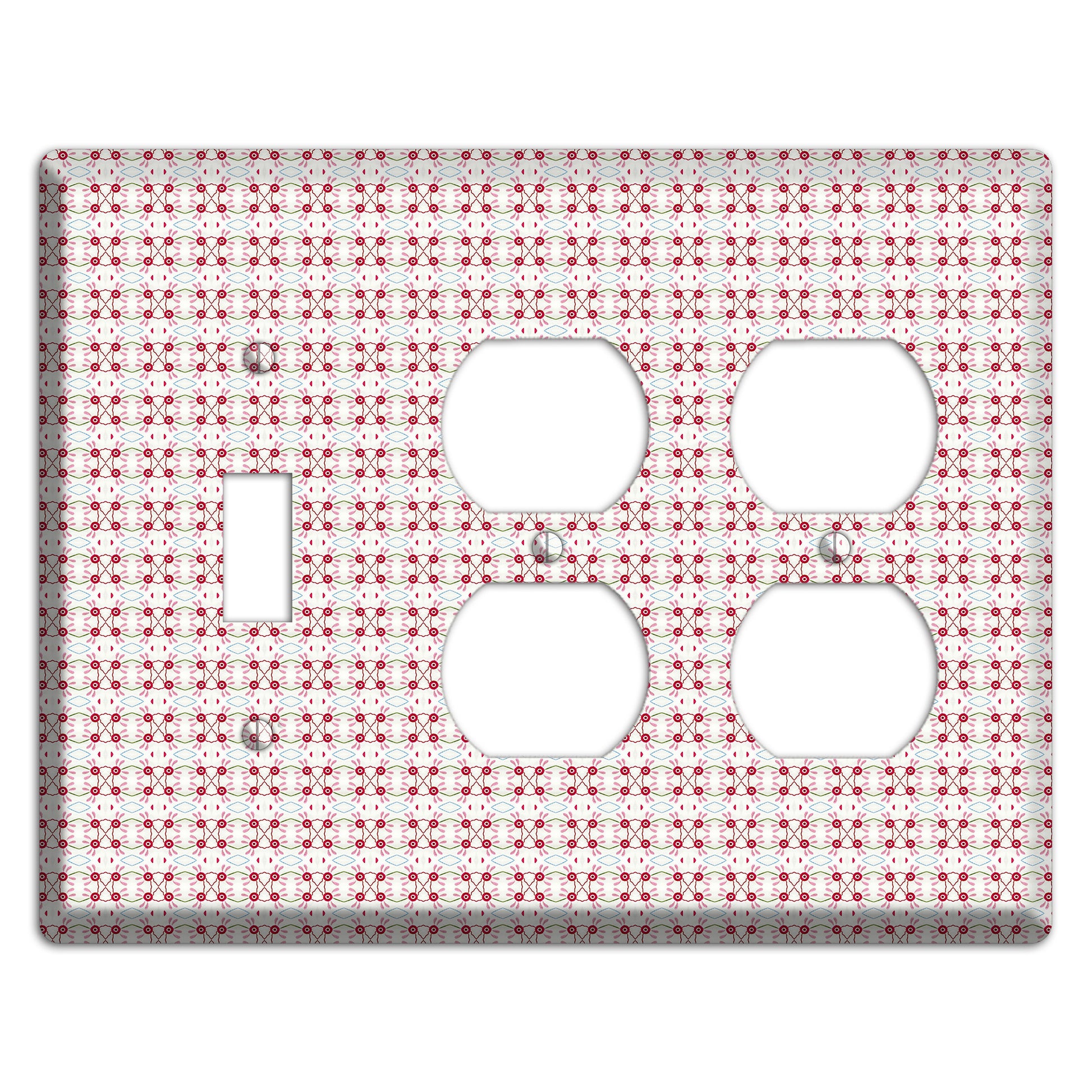 White with Red Ball and Stick Tapestry Toggle / 2 Duplex Wallplate