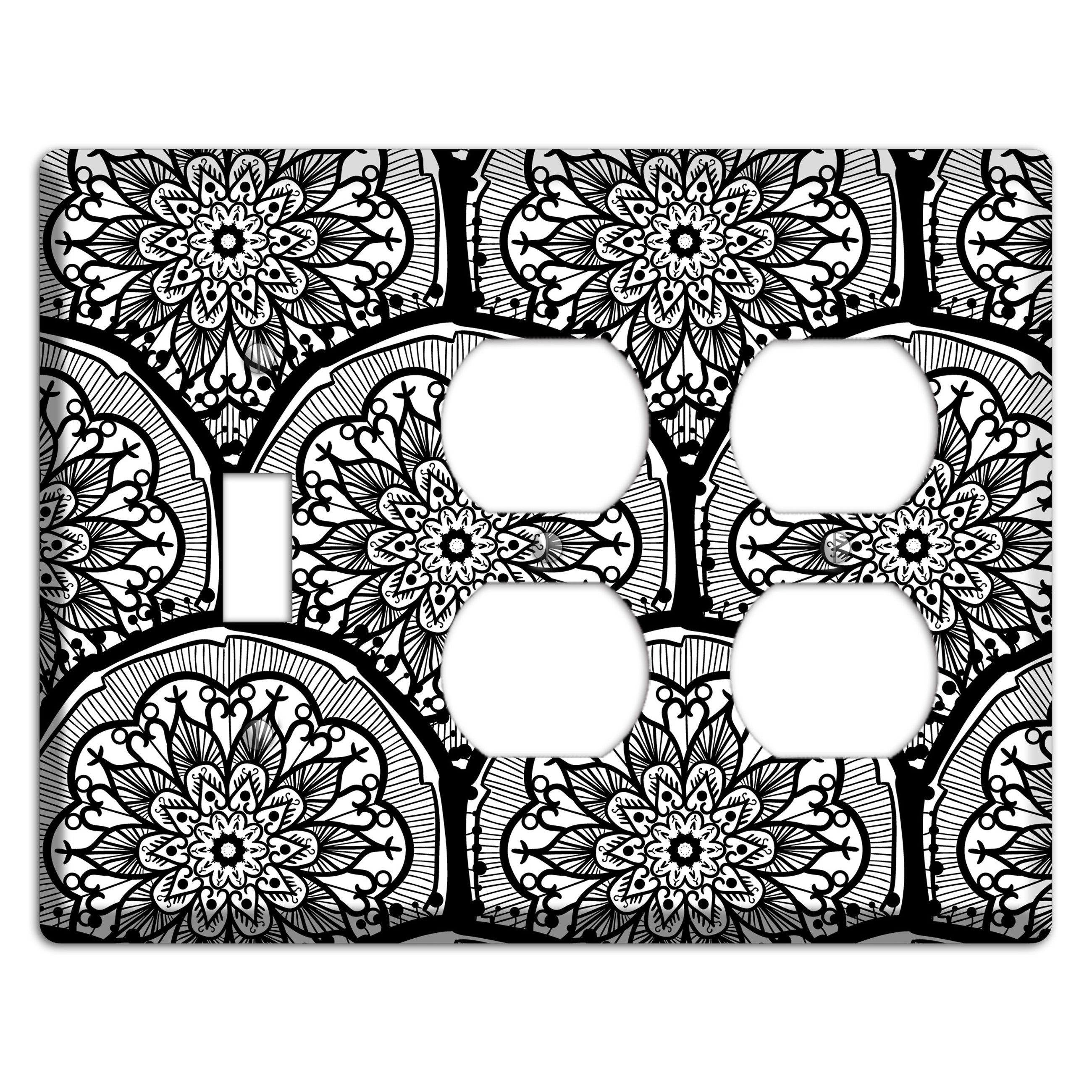 Mandala Black and White Style A Cover Plates Toggle / 2 Duplex Wallplate