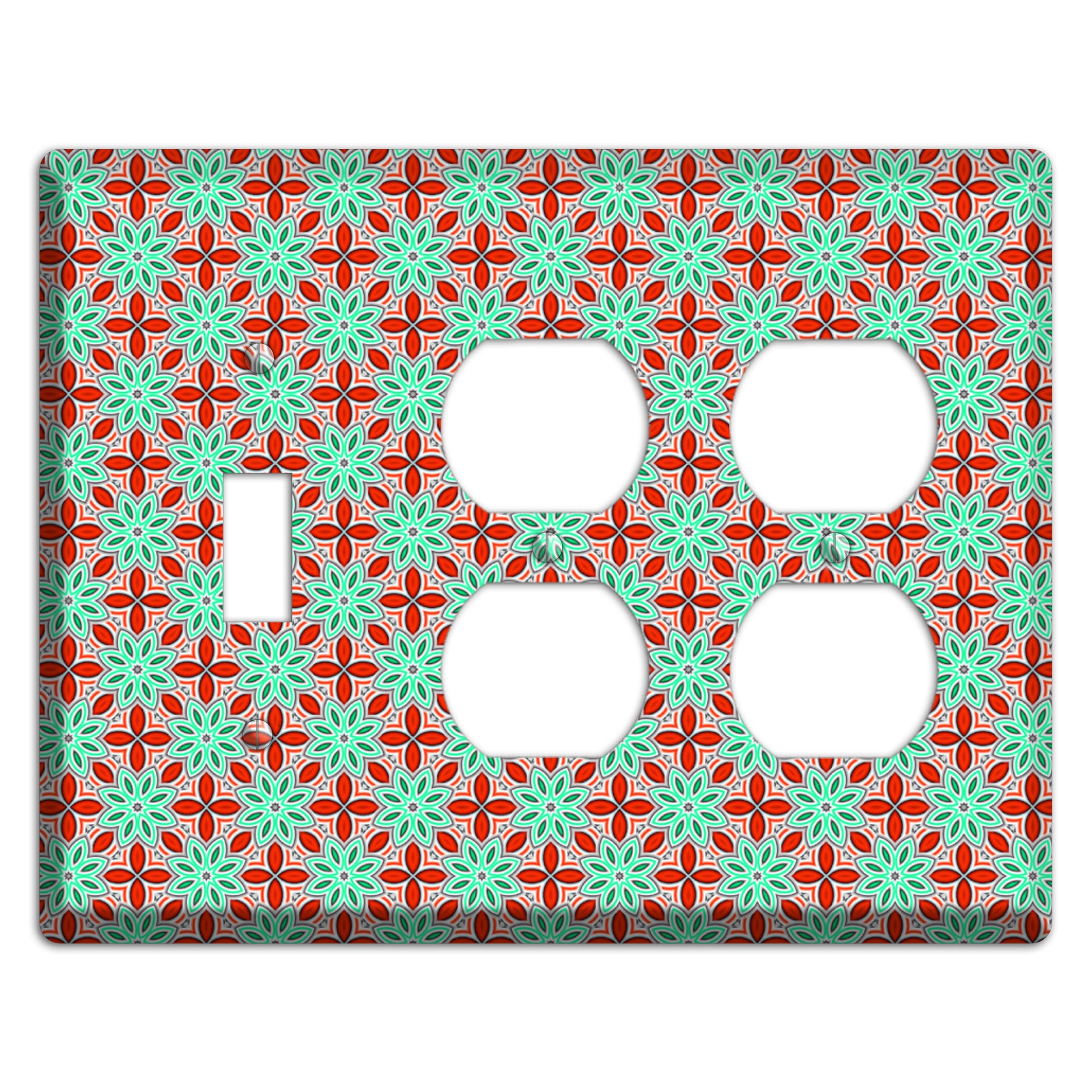 Green and Red Foulard 2 Toggle / 2 Duplex Wallplate