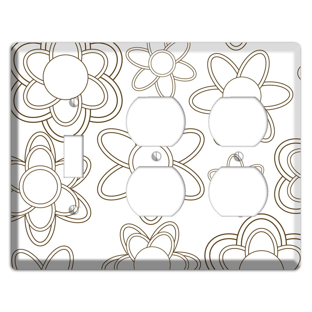 White with Retro Floral Contour Toggle / 2 Duplex Wallplate