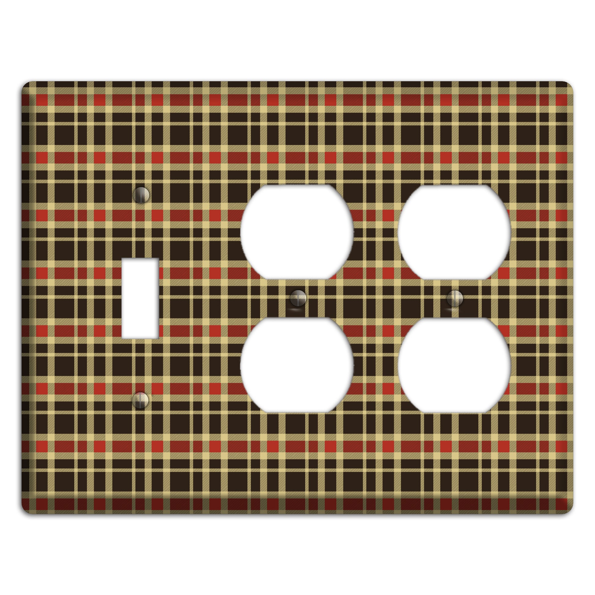 Maroon and Black Plaid Toggle / 2 Duplex Wallplate