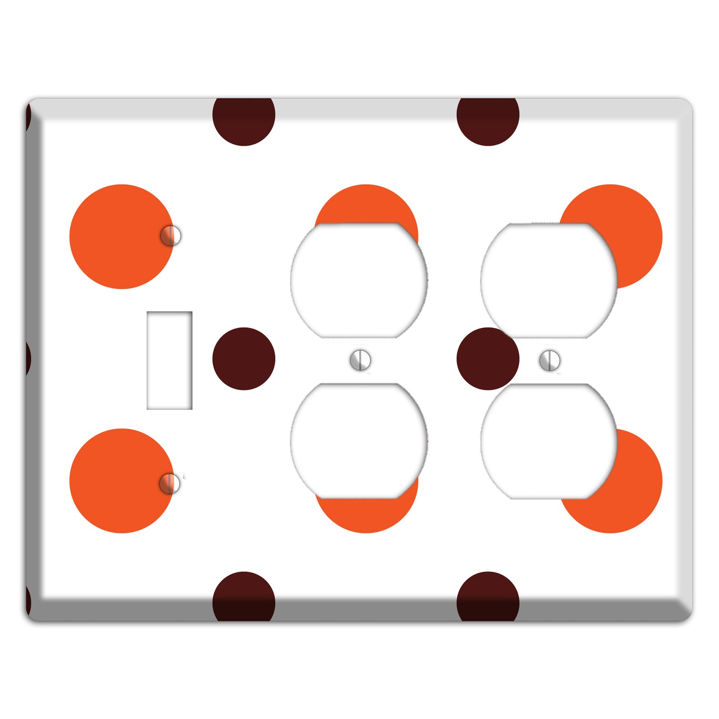 Coral and Brown Multi Medium Polka Dots Toggle / 2 Duplex Wallplate