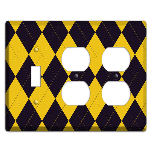 Yellow and Dark Purple Argyle Toggle / 2 Duplex Wallplate