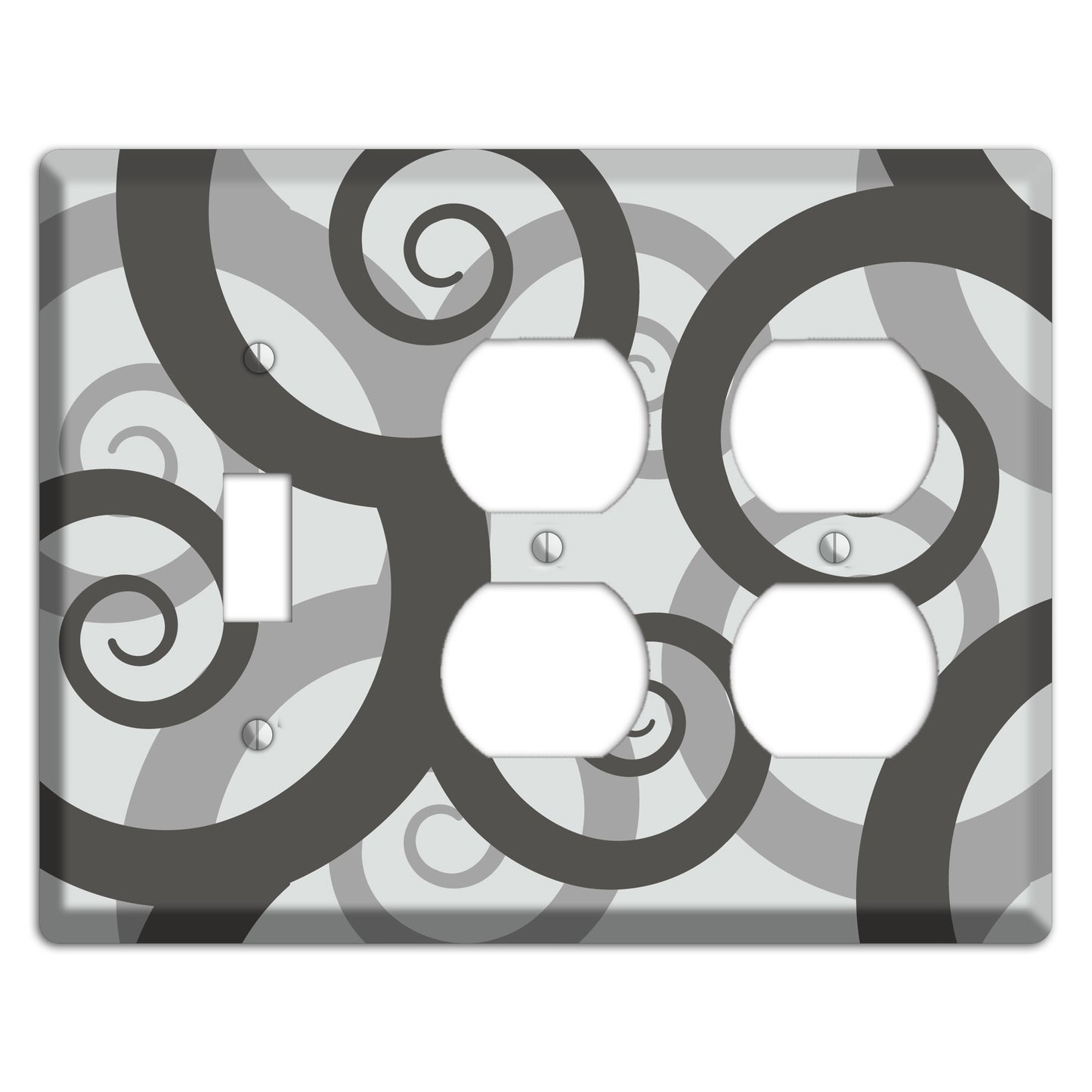Grey with Black Large Swirl Toggle / 2 Duplex Wallplate