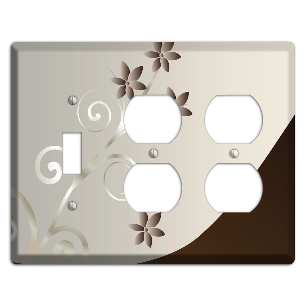 Grey Floral Swirl Sprig Toggle / 2 Duplex Wallplate