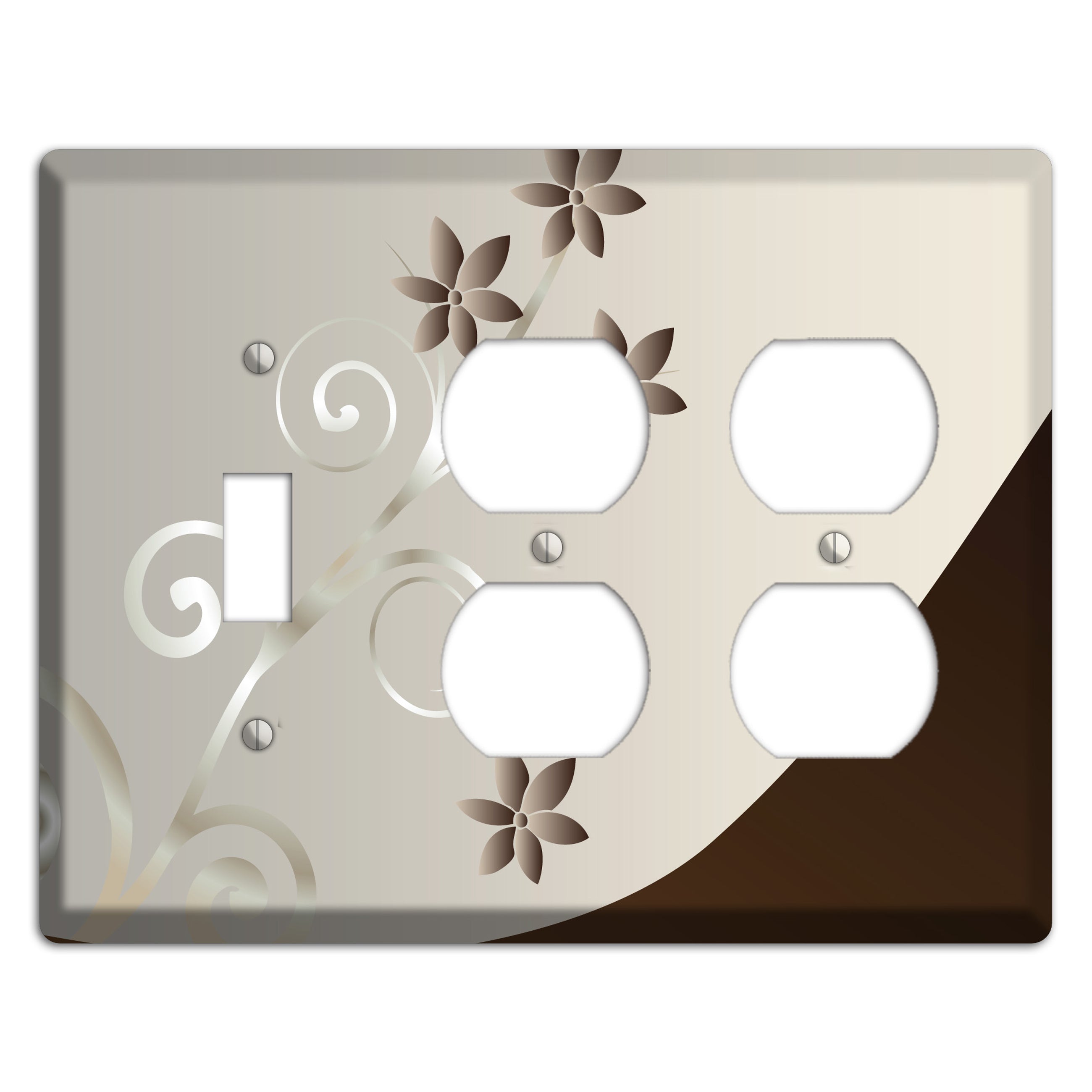 Grey Floral Swirl Sprig Toggle / 2 Duplex Wallplate