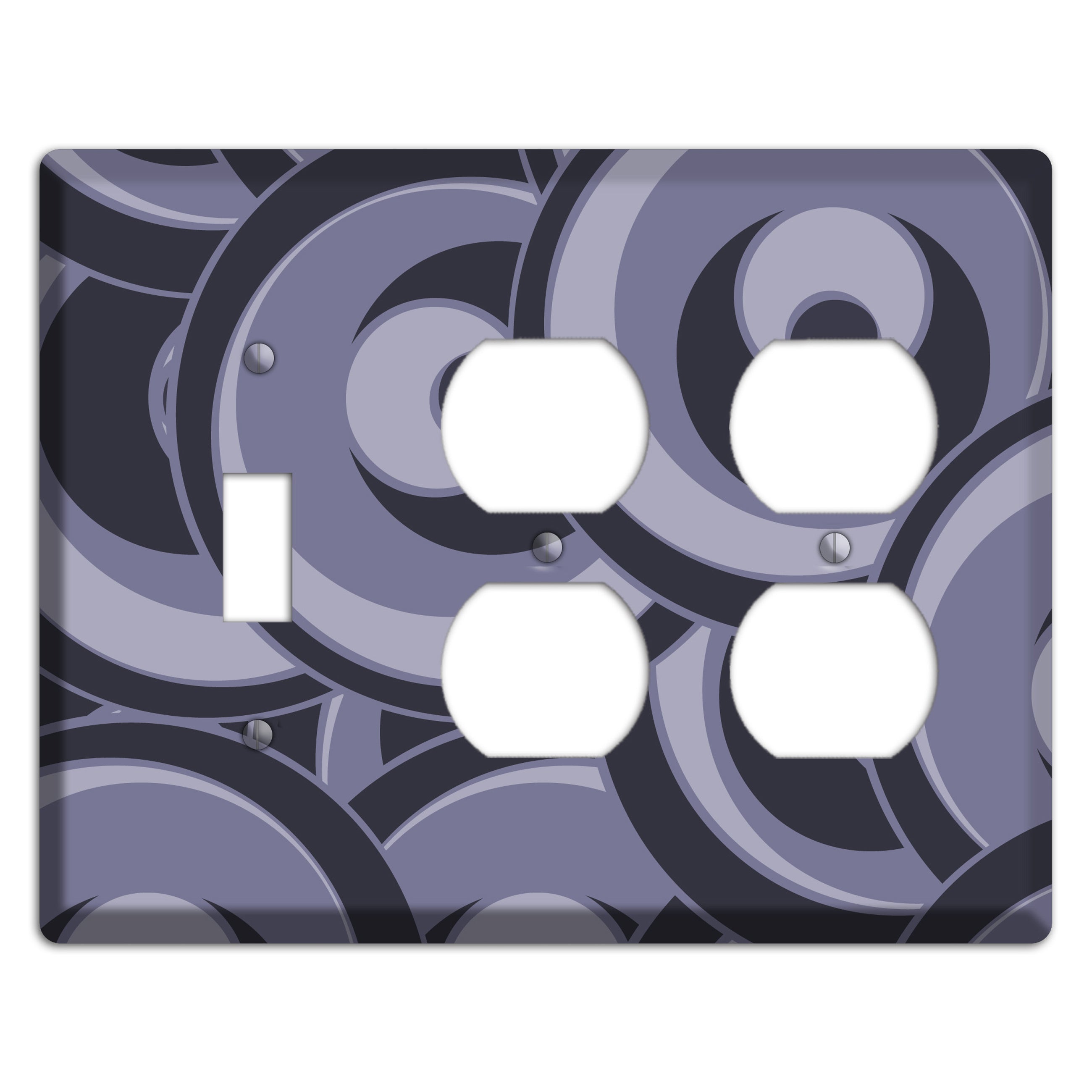Black and Purple-grey Deco Circles Toggle / 2 Duplex Wallplate