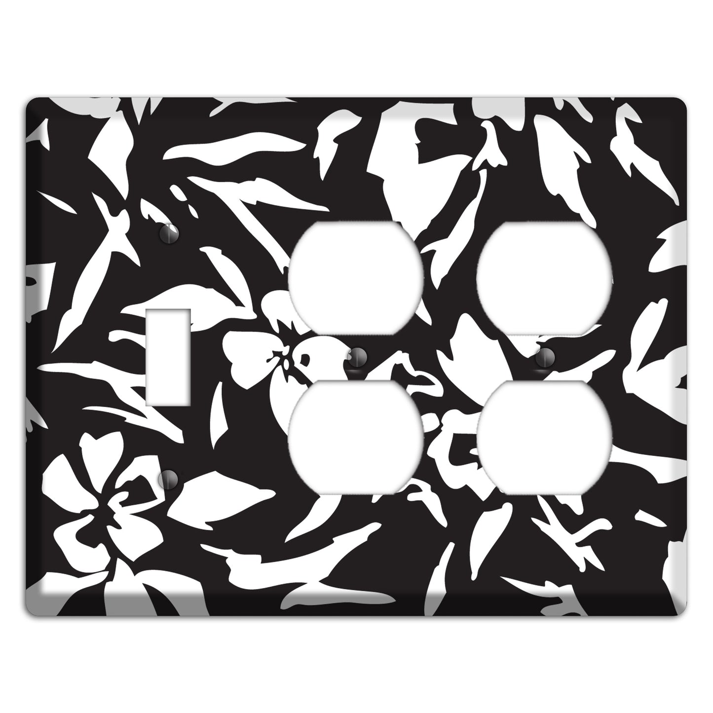 Black with White Woodcut Floral Toggle / 2 Duplex Wallplate