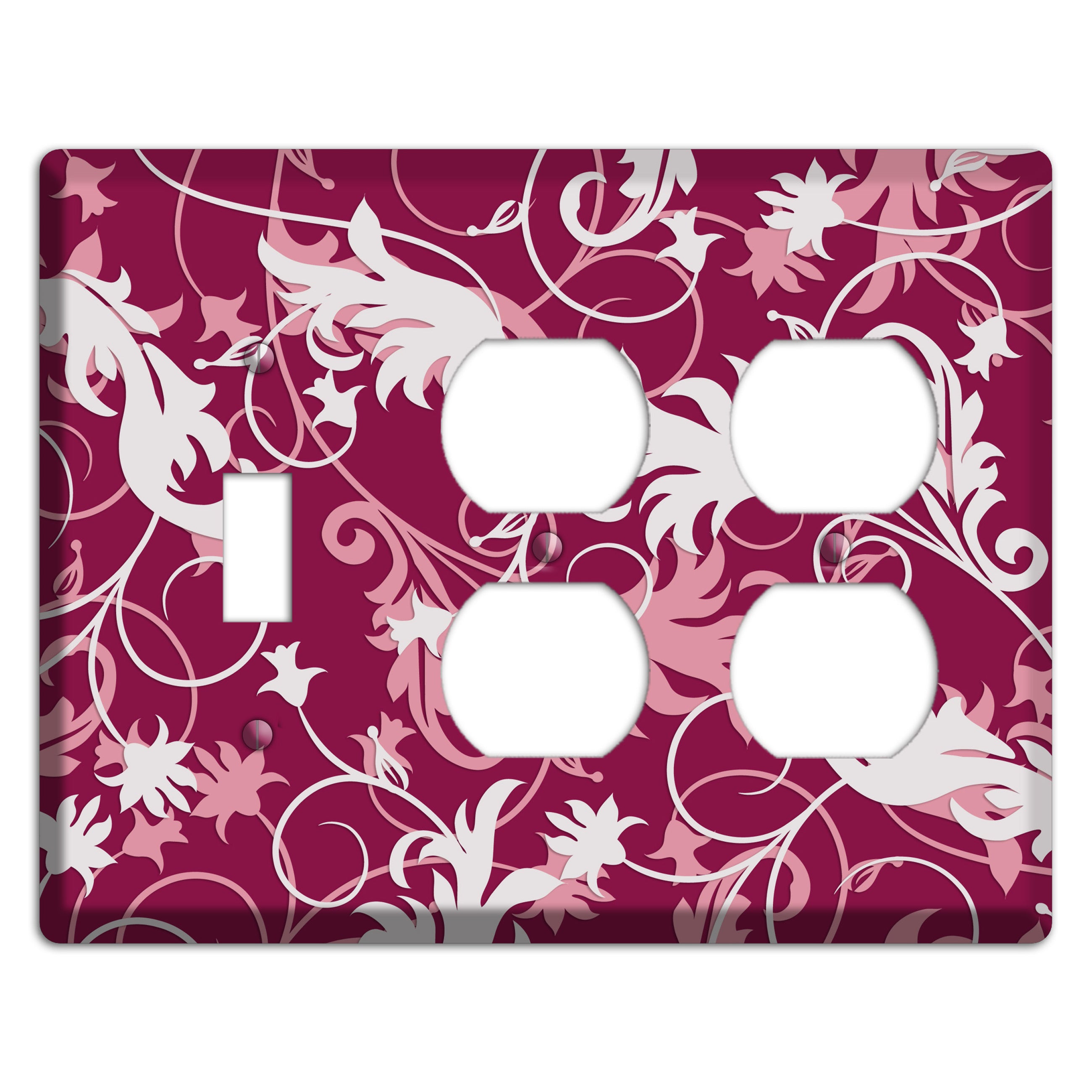 Fuschia and Pink Victorian Sprig Toggle / 2 Duplex Wallplate