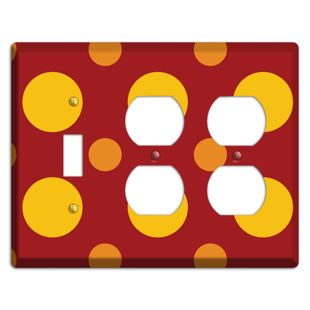 Red with Multi Orange Multi Medium Polka Dots Toggle / 2 Duplex Wallplate