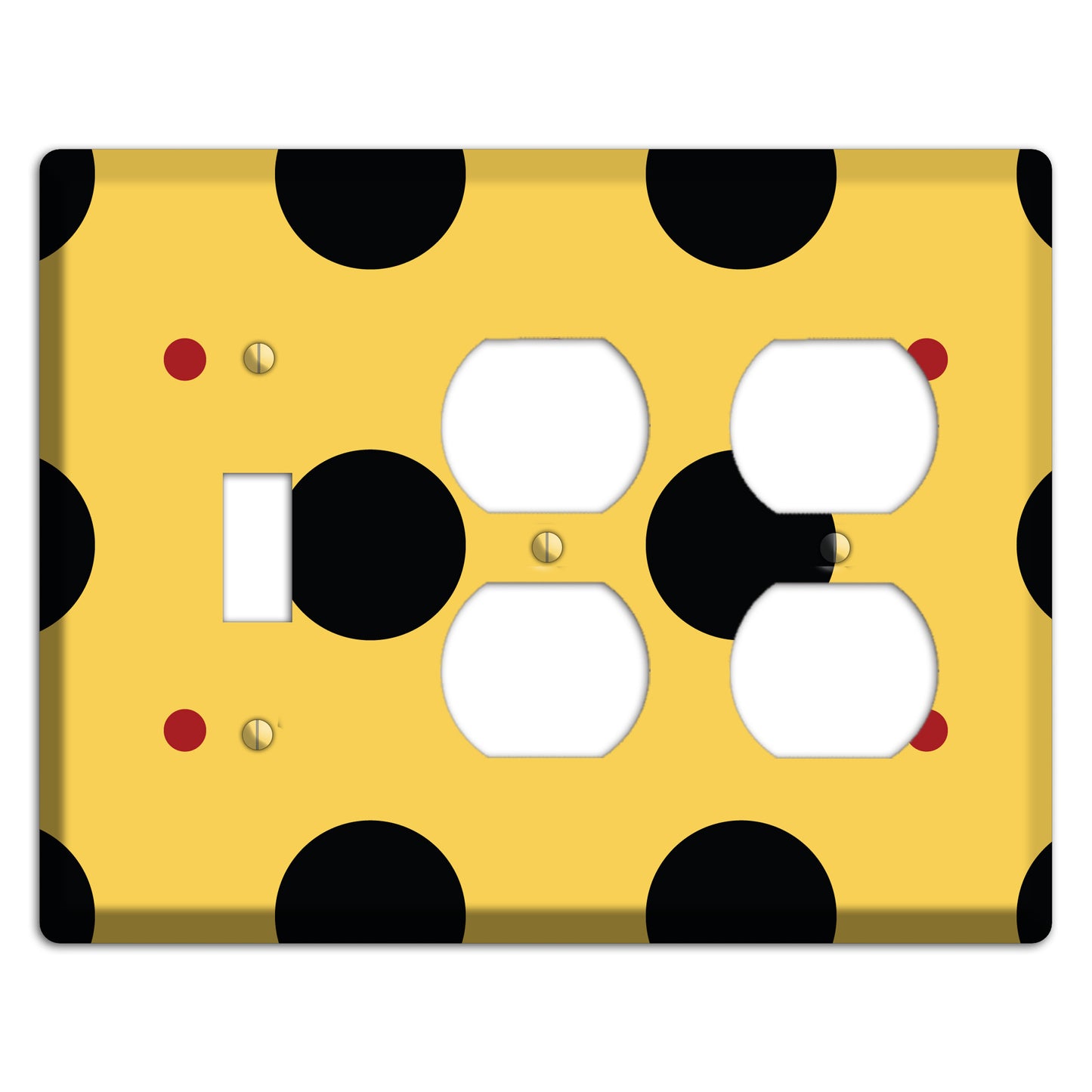 Yellow with Black and Red Multi Tiled Medium Dots Toggle / 2 Duplex Wallplate