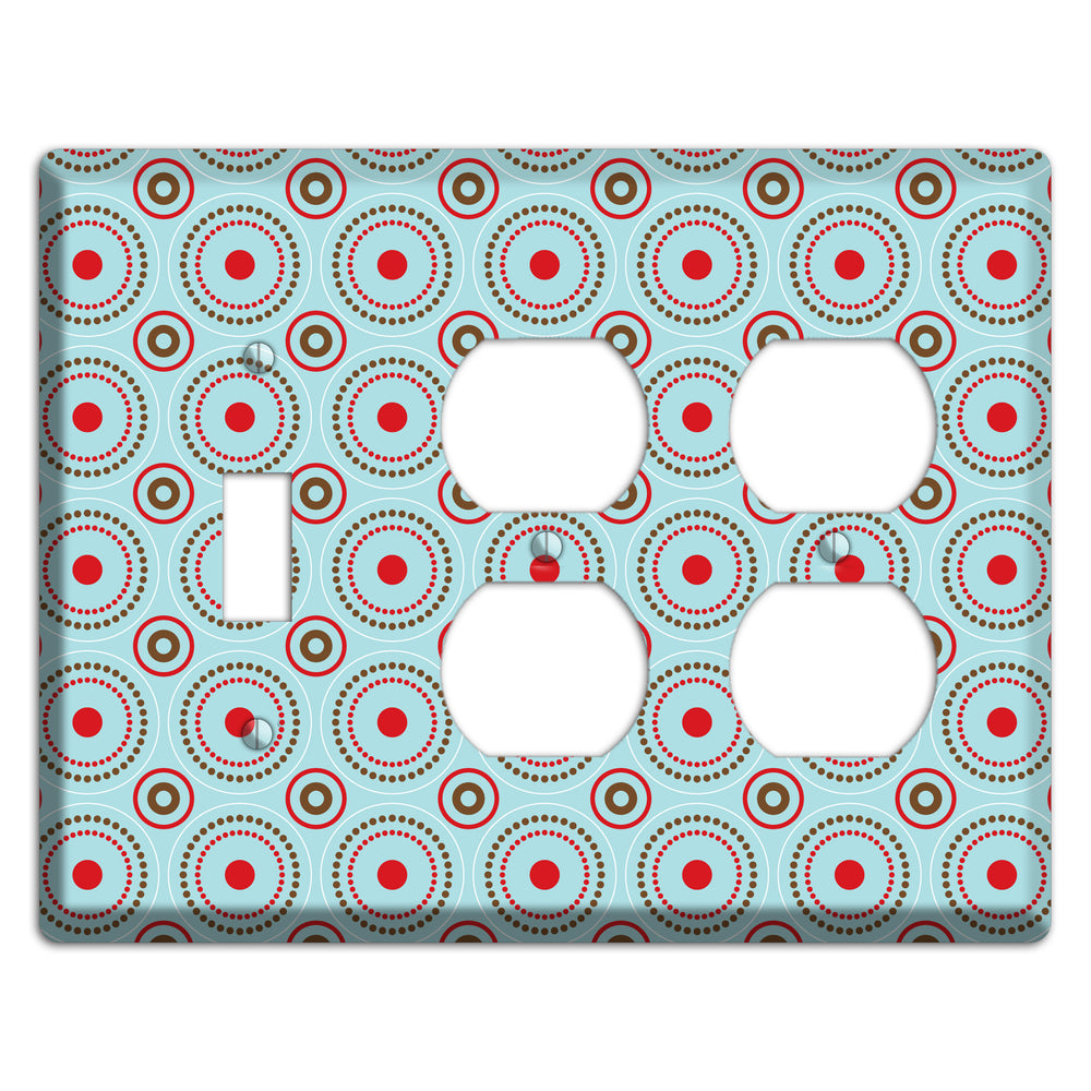 Dusty Blue with Red and Brown Retro Suzani Toggle / 2 Duplex Wallplate
