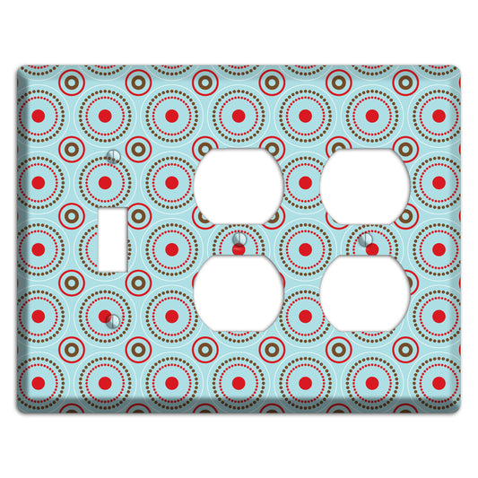 Dusty Blue with Red and Brown Retro Suzani Toggle / 2 Duplex Wallplate