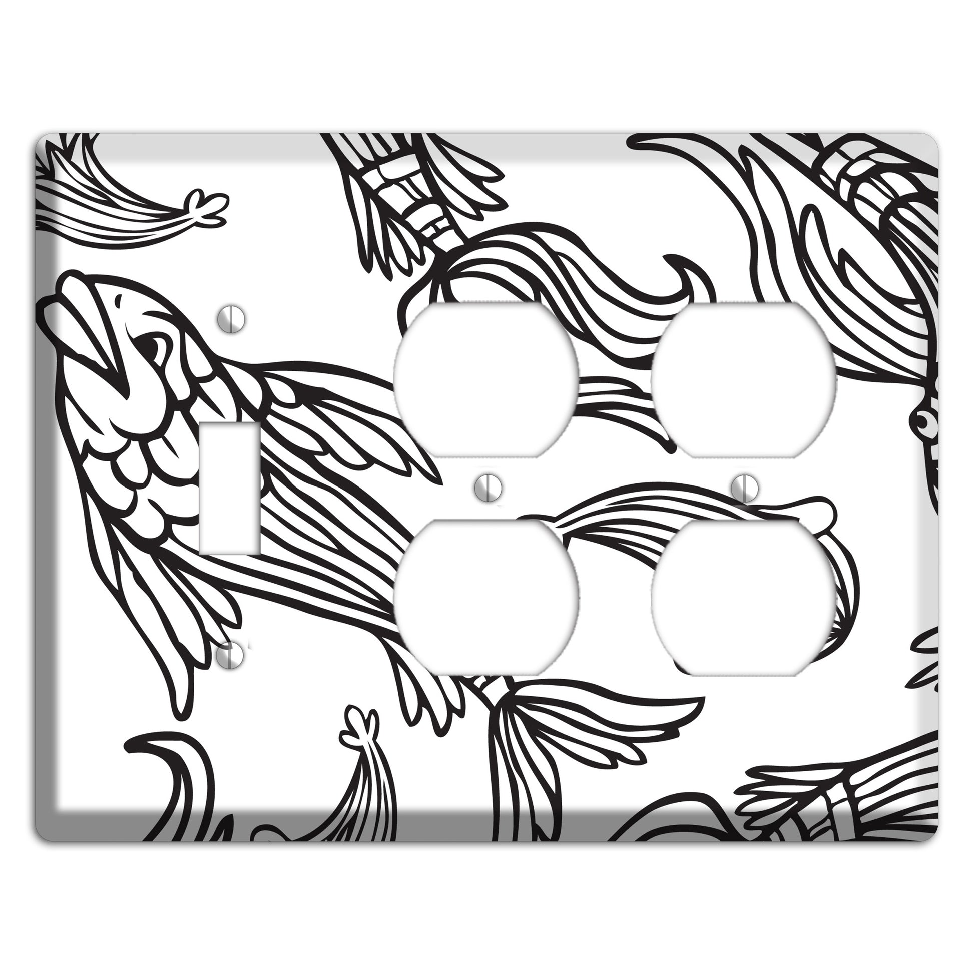White and Black Koi Toggle / 2 Duplex Wallplate