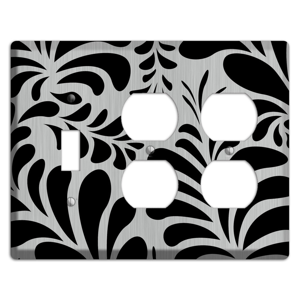 Black Herati Stainless Steel Toggle / 2 Duplex Wallplate
