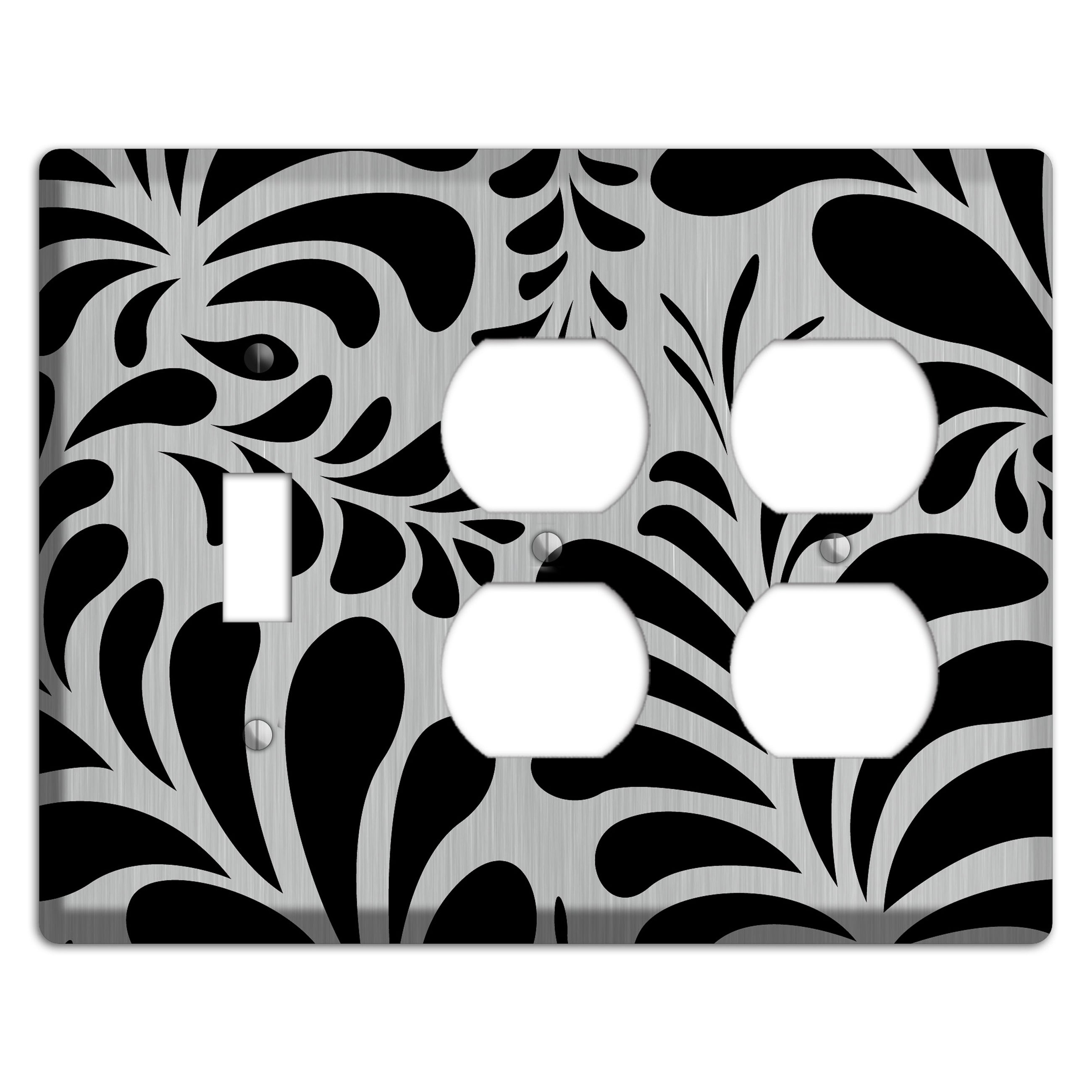 Black Herati  Stainless Toggle / 2 Duplex Wallplate