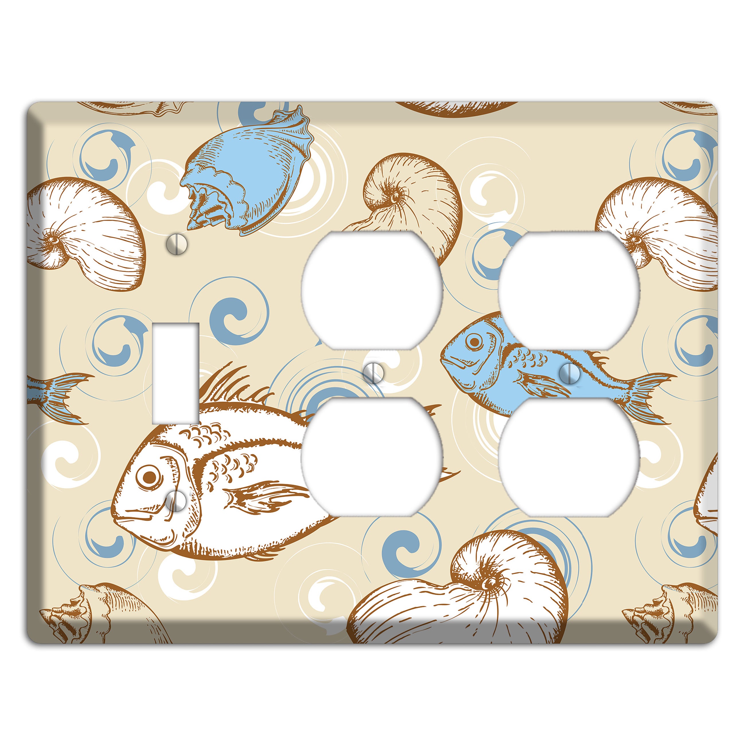 Mixed Sea Life Style 2 Toggle / 2 Duplex Wallplate