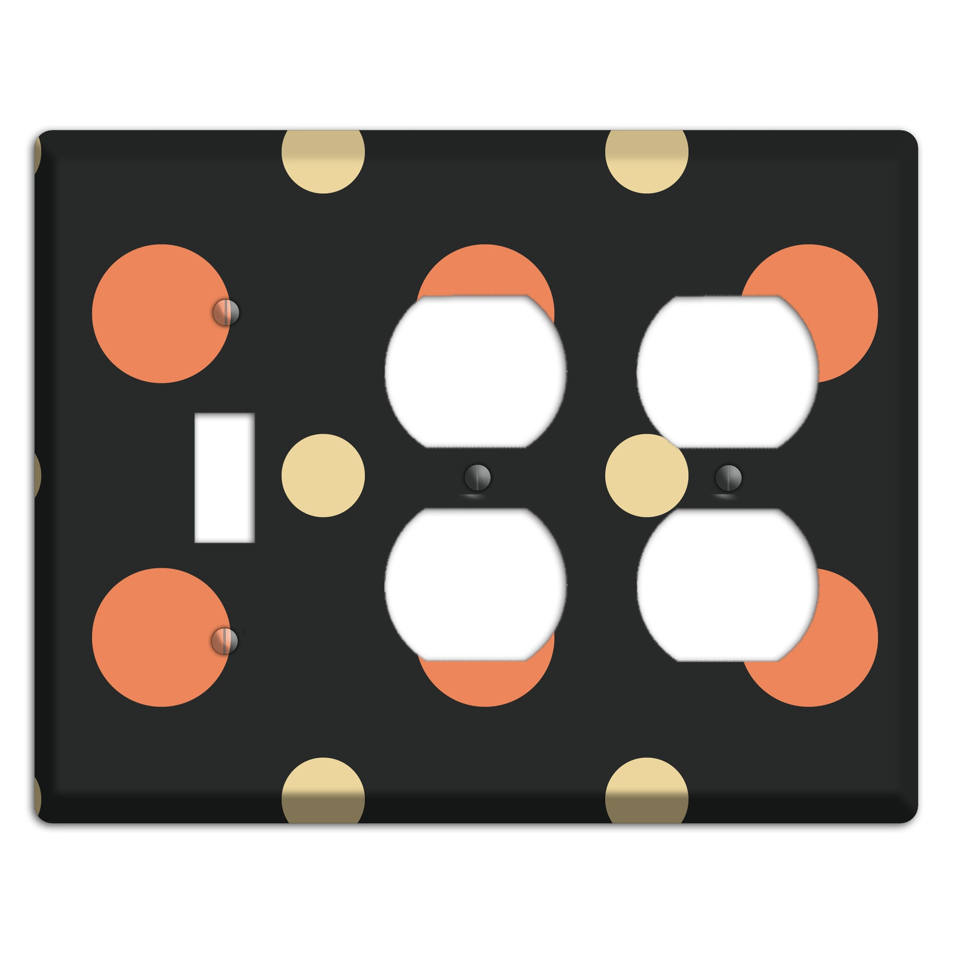 Black with Coral and Beige Multi Medium Polka Dots Toggle / 2 Duplex Wallplate
