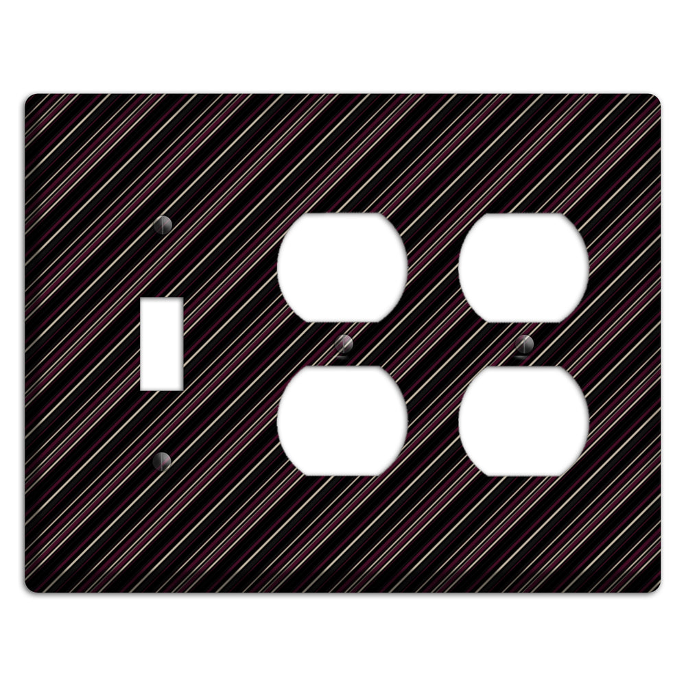 Black with White and Burgundy Angled Pinstripe Toggle / 2 Duplex Wallplate