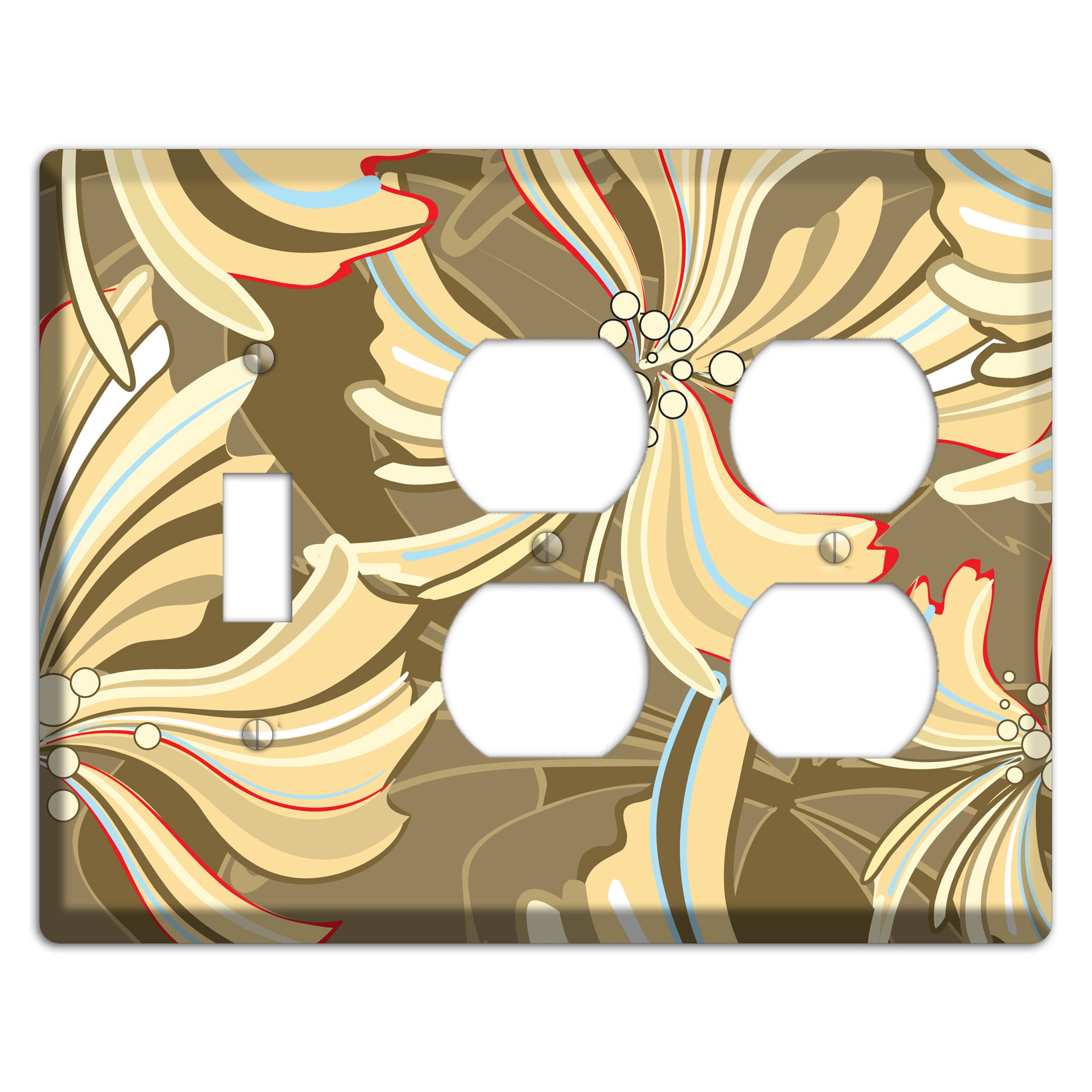 Brown Deco Blossoms Toggle / 2 Duplex Wallplate