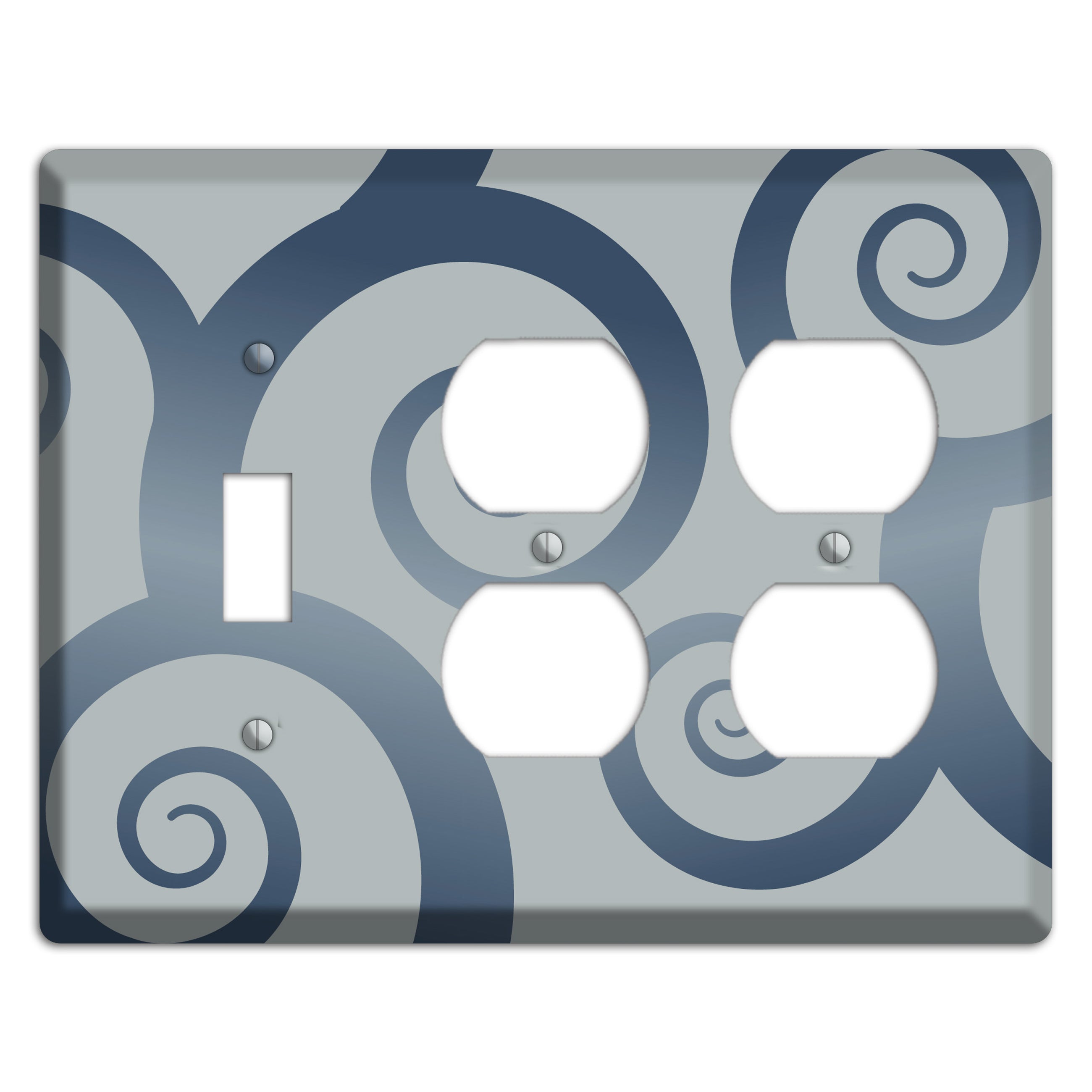 Grey with Blue Large Swirl Toggle / 2 Duplex Wallplate