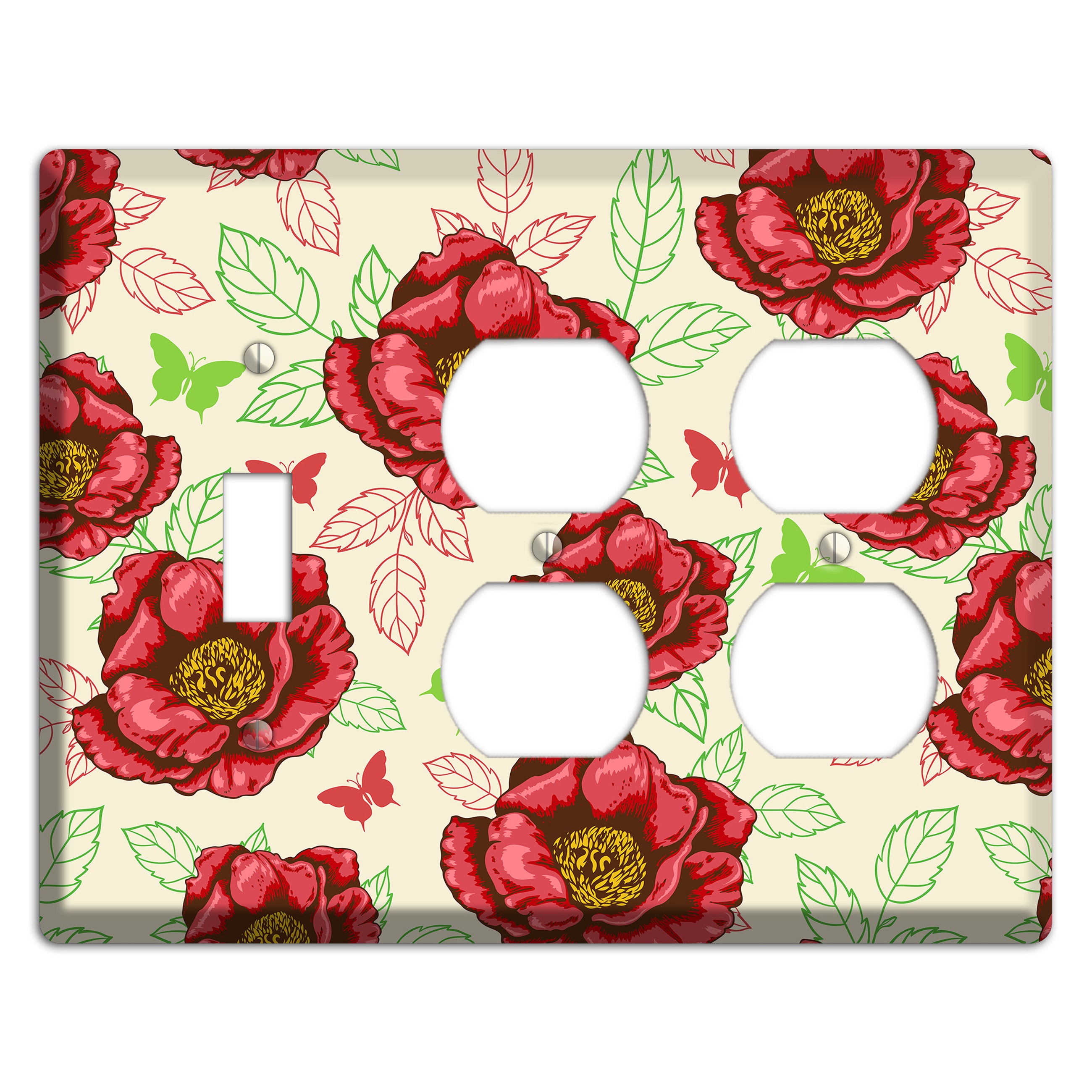 Red Peony Style B Toggle / 2 Duplex Wallplate