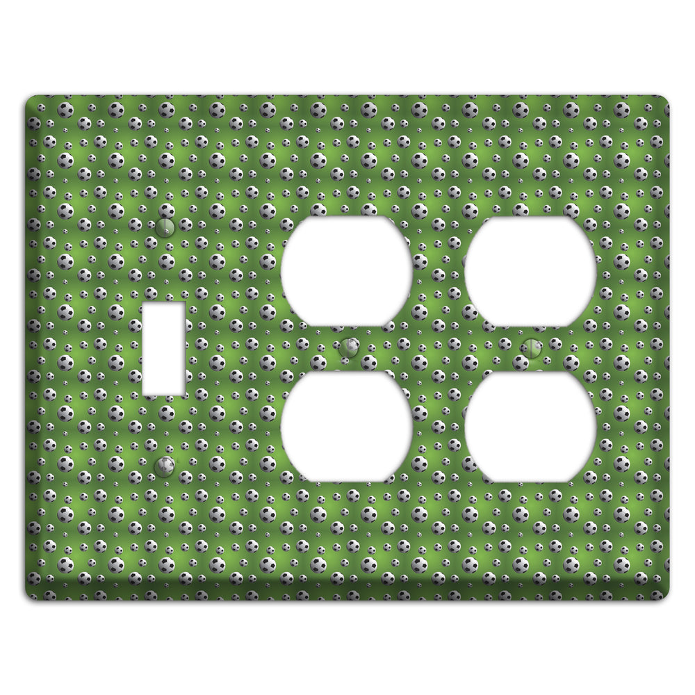 Green with Soccer Balls Toggle / 2 Duplex Wallplate