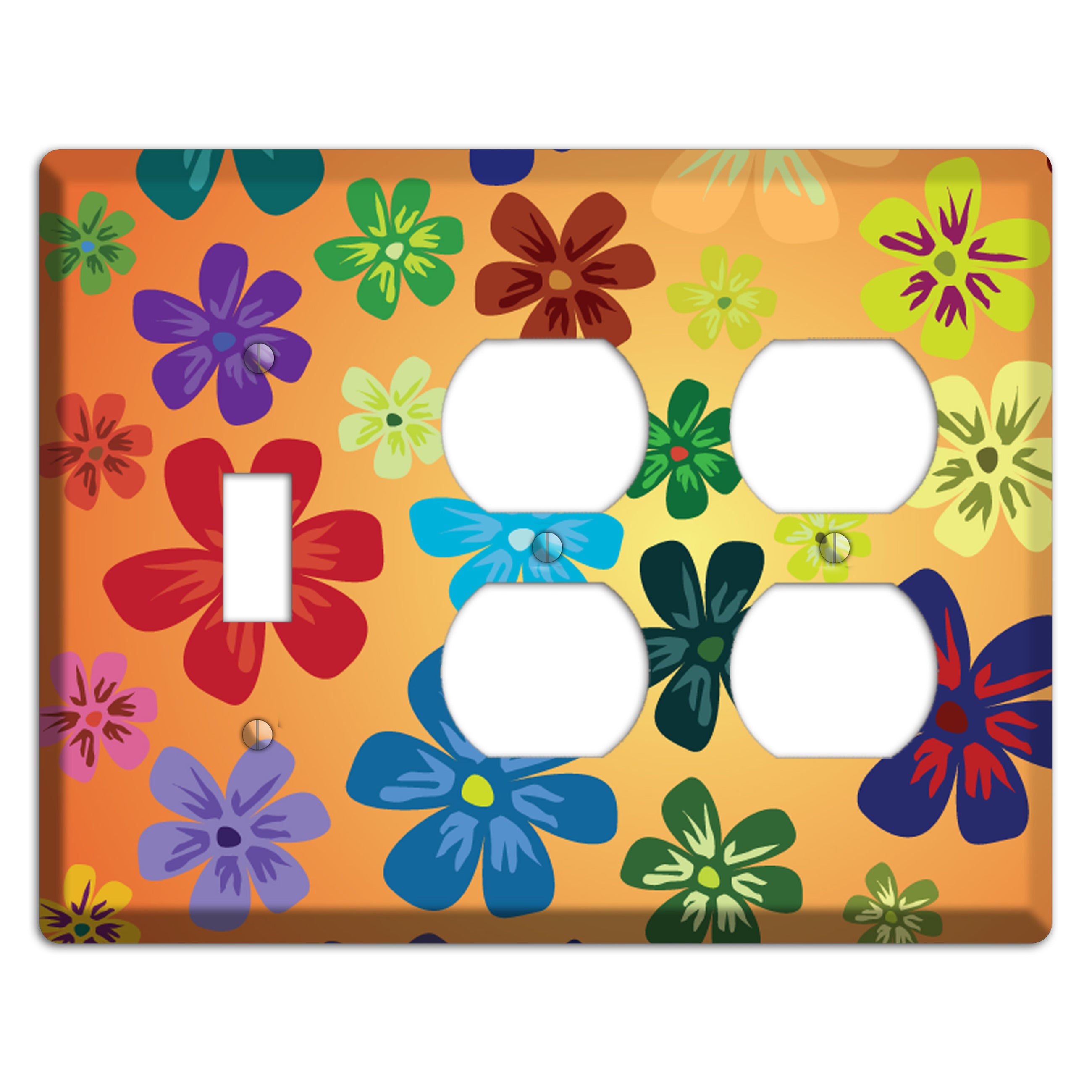 Brown Flowers Toggle / 2 Duplex Wallplate