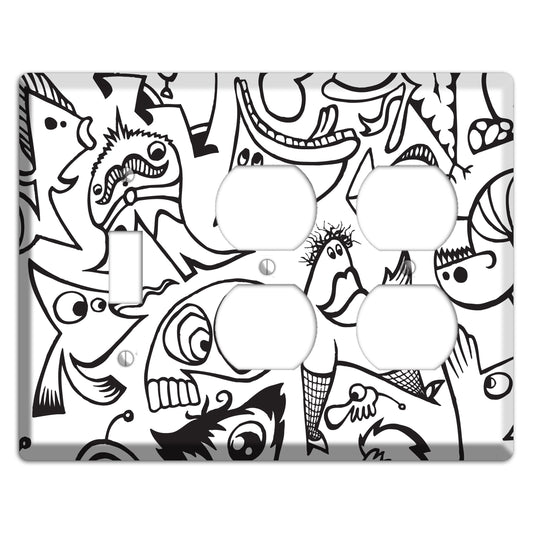 Black and White Whimsical Faces 2 Toggle / 2 Duplex Wallplate