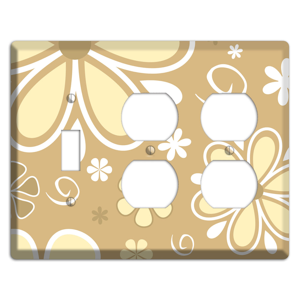 Beige Retro Flowers Toggle / 2 Duplex Wallplate