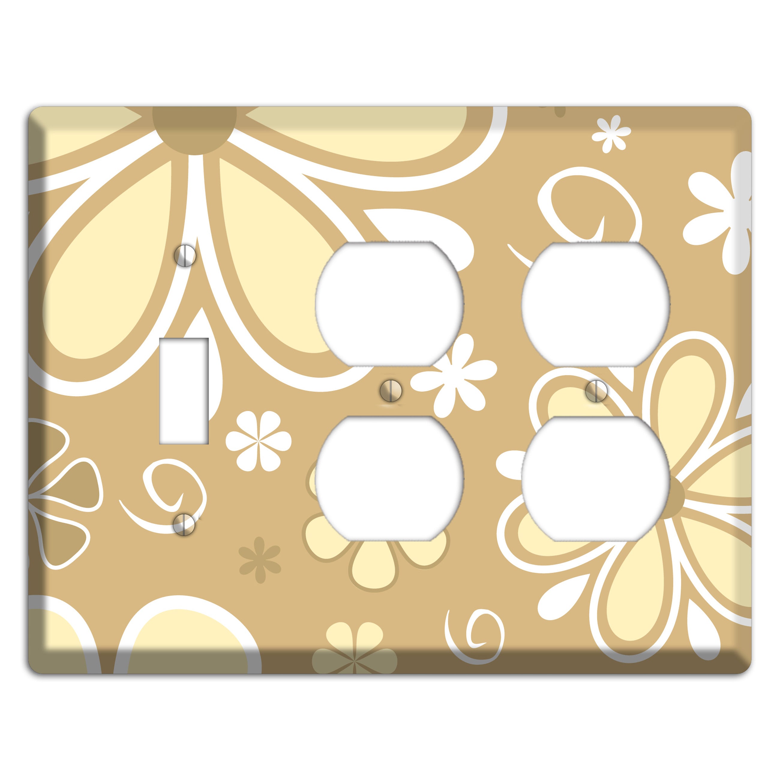 Beige Retro Flowers Toggle / 2 Duplex Wallplate