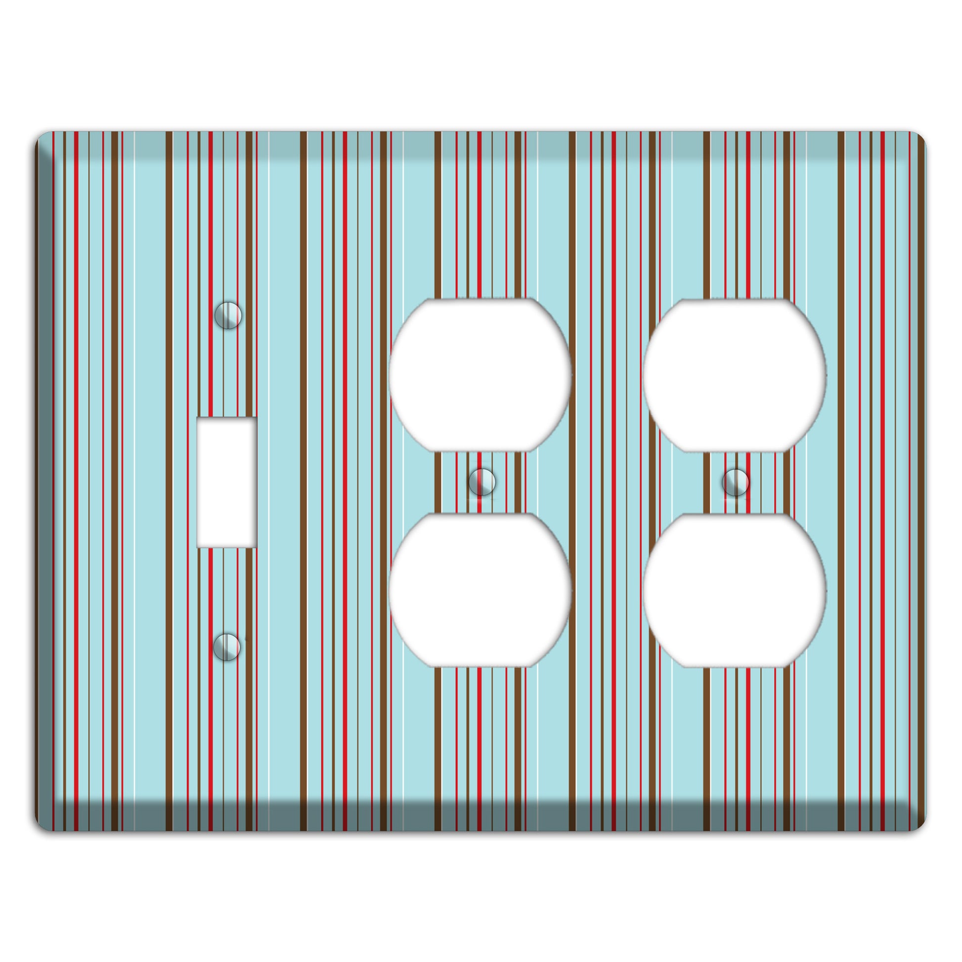 Dusty Blue with Red and Brown Vertical Stripes Toggle / 2 Duplex Wallplate
