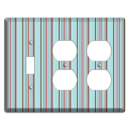 Dusty Blue with Red and Brown Vertical Stripes Toggle / 2 Duplex Wallplate