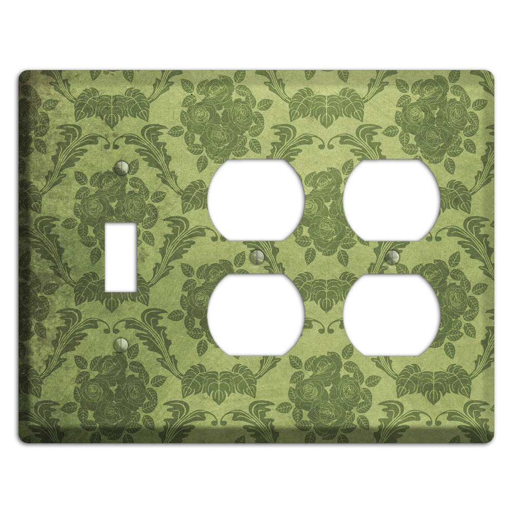 Green Smoke Vintage Rose Damask Toggle / 2 Duplex Wallplate