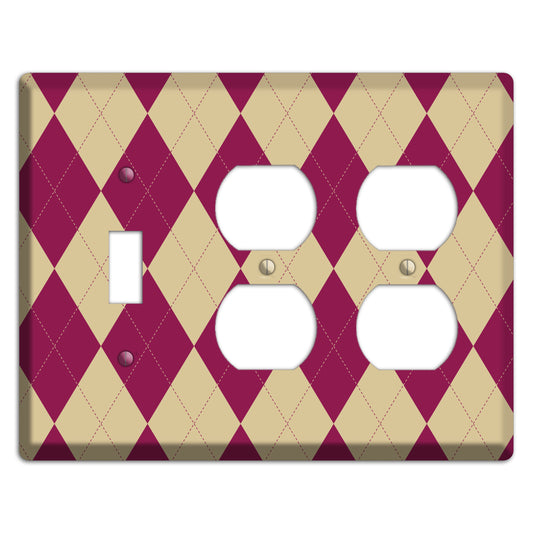 Red and Tan Argyle Toggle / 2 Duplex Wallplate