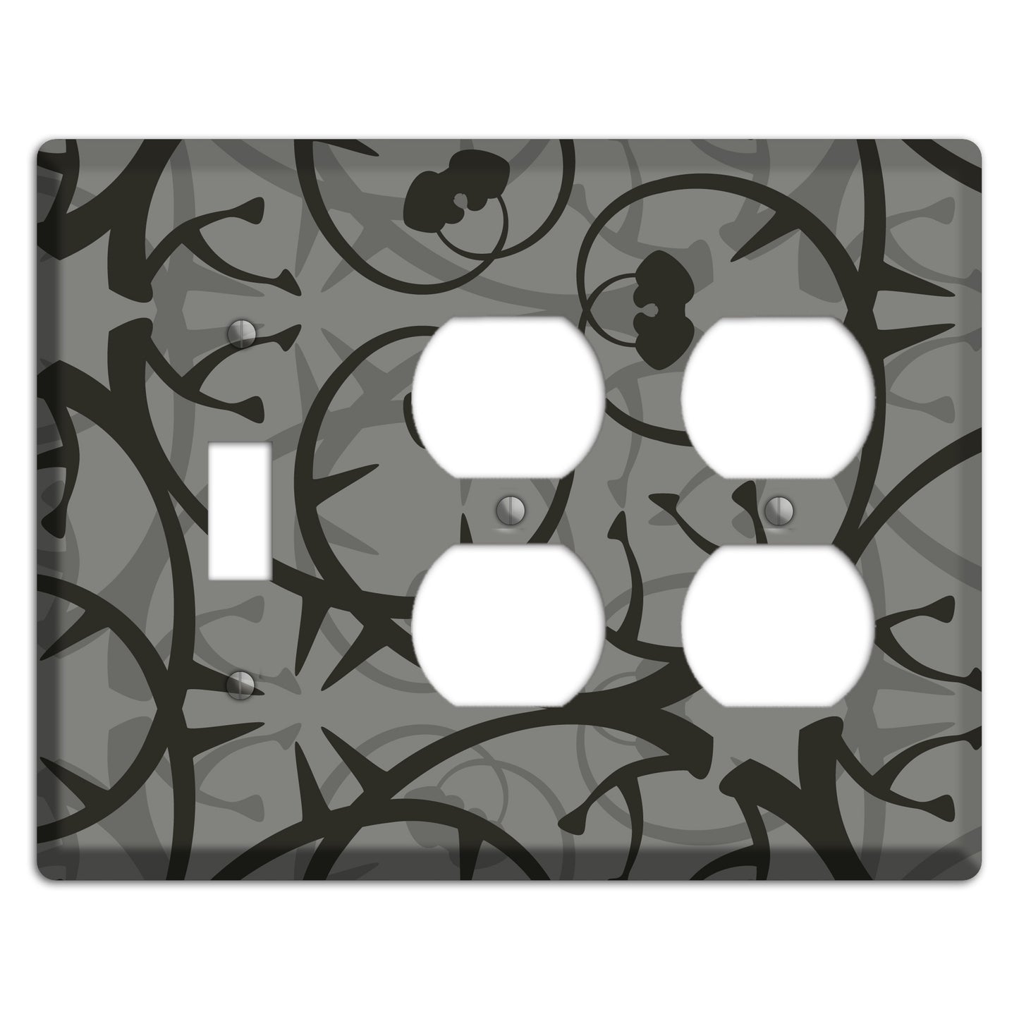 Grey with Black Retro Sprig Toggle / 2 Duplex Wallplate