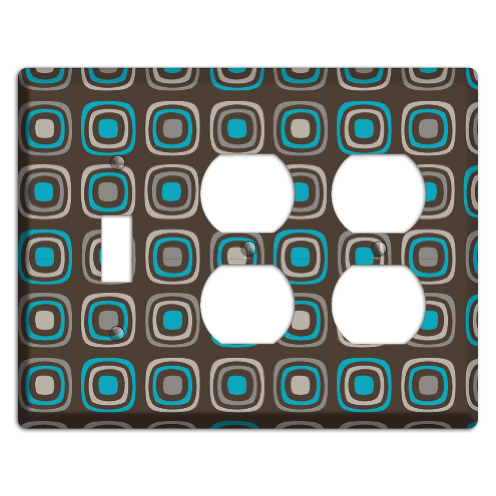 Multi Brown and Turquoise Retro Squares Toggle / 2 Duplex Wallplate