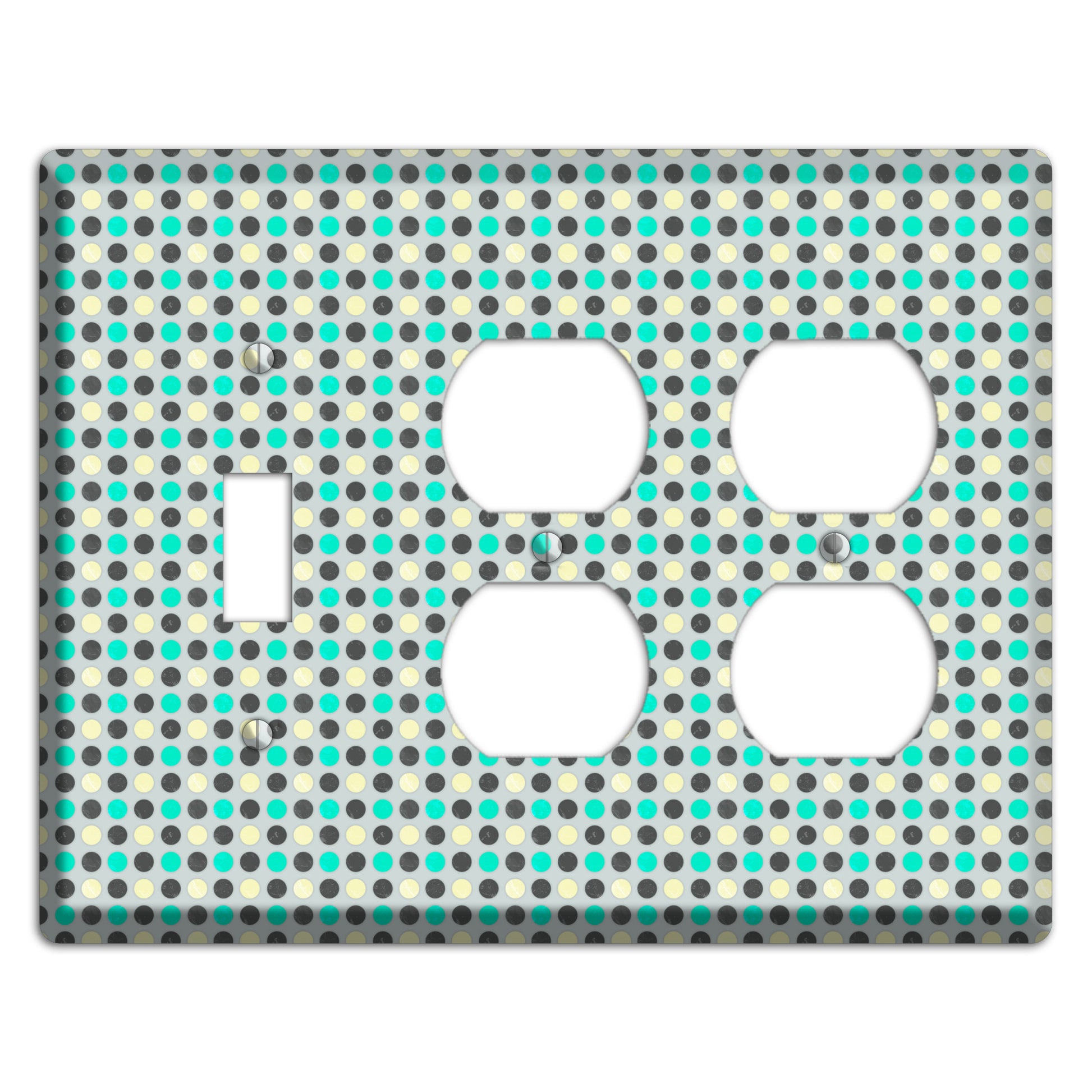 Grey with Black Off White and Turquoise Dots Toggle / 2 Duplex Wallplate
