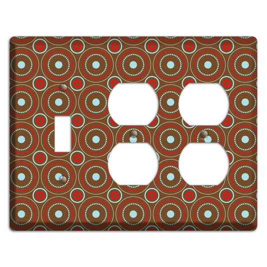 Brown with Red and Dusty Blue Retro Suzani Toggle / 2 Duplex Wallplate